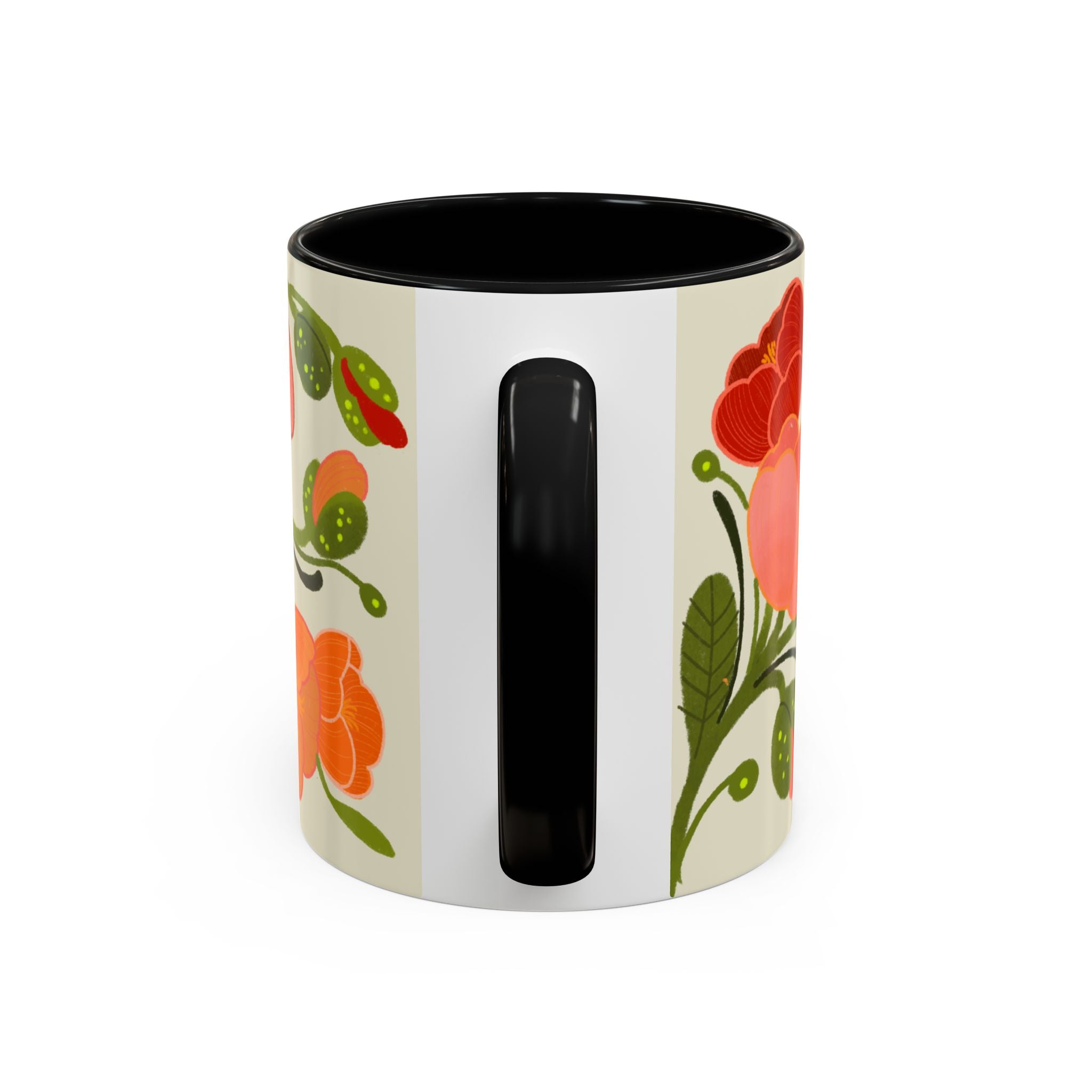Floral Accent Coffee Mug — Coral Poppy Bouquet Design (11/15 oz)