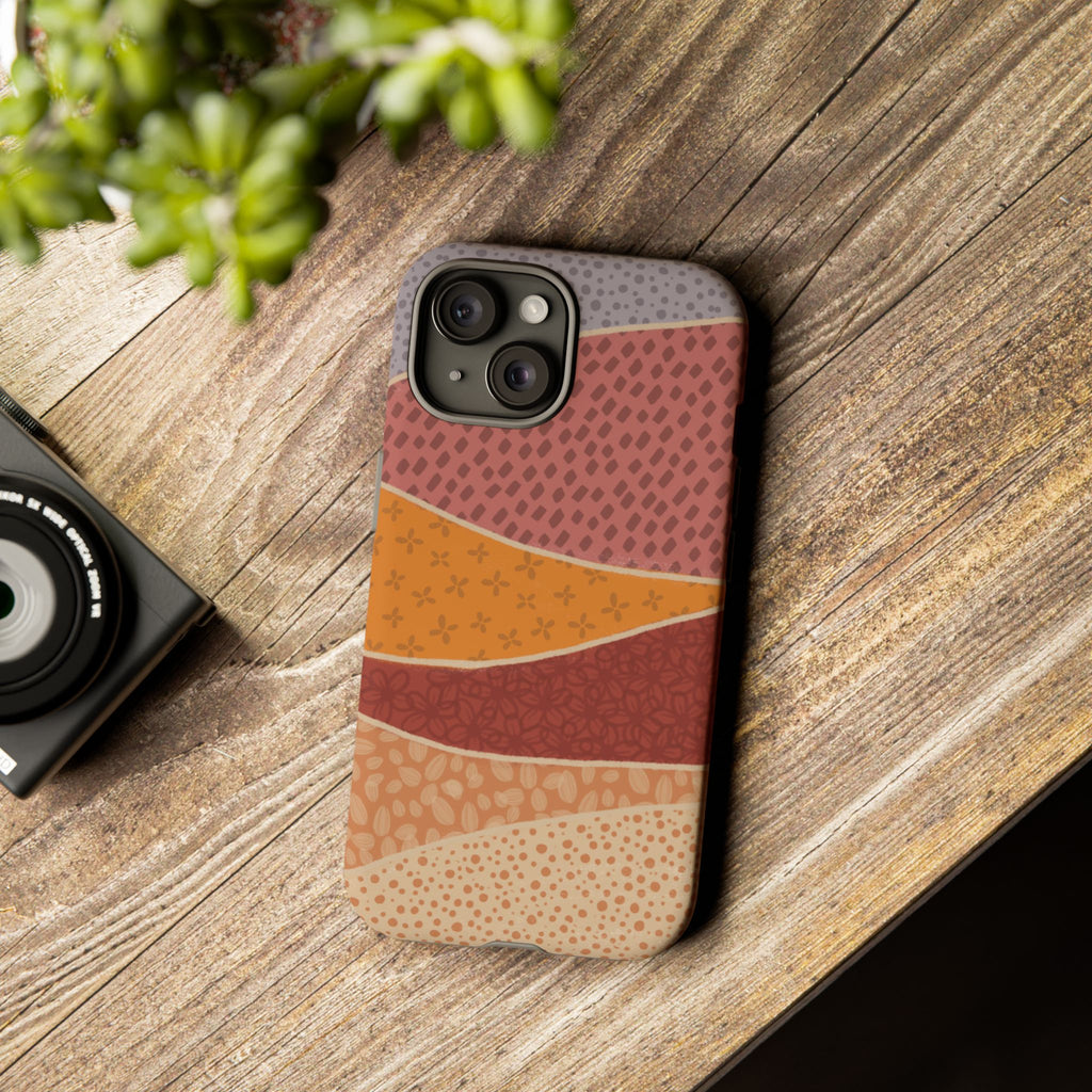Retro Earth Tone Phone Case — Abstract Layered Pattern Tough Case