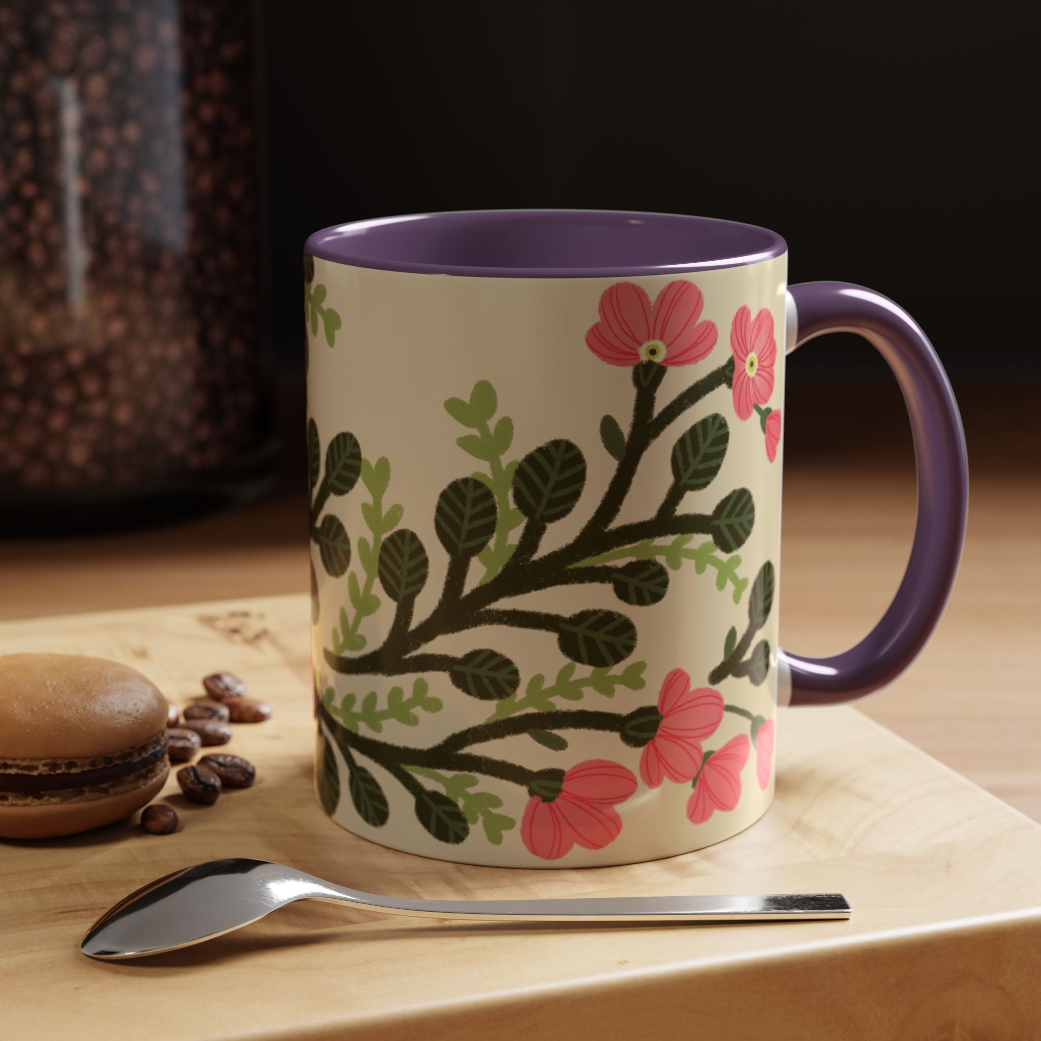 Floral Accent Coffee Mug - Pink Blossom Botanical Design (11/15oz)