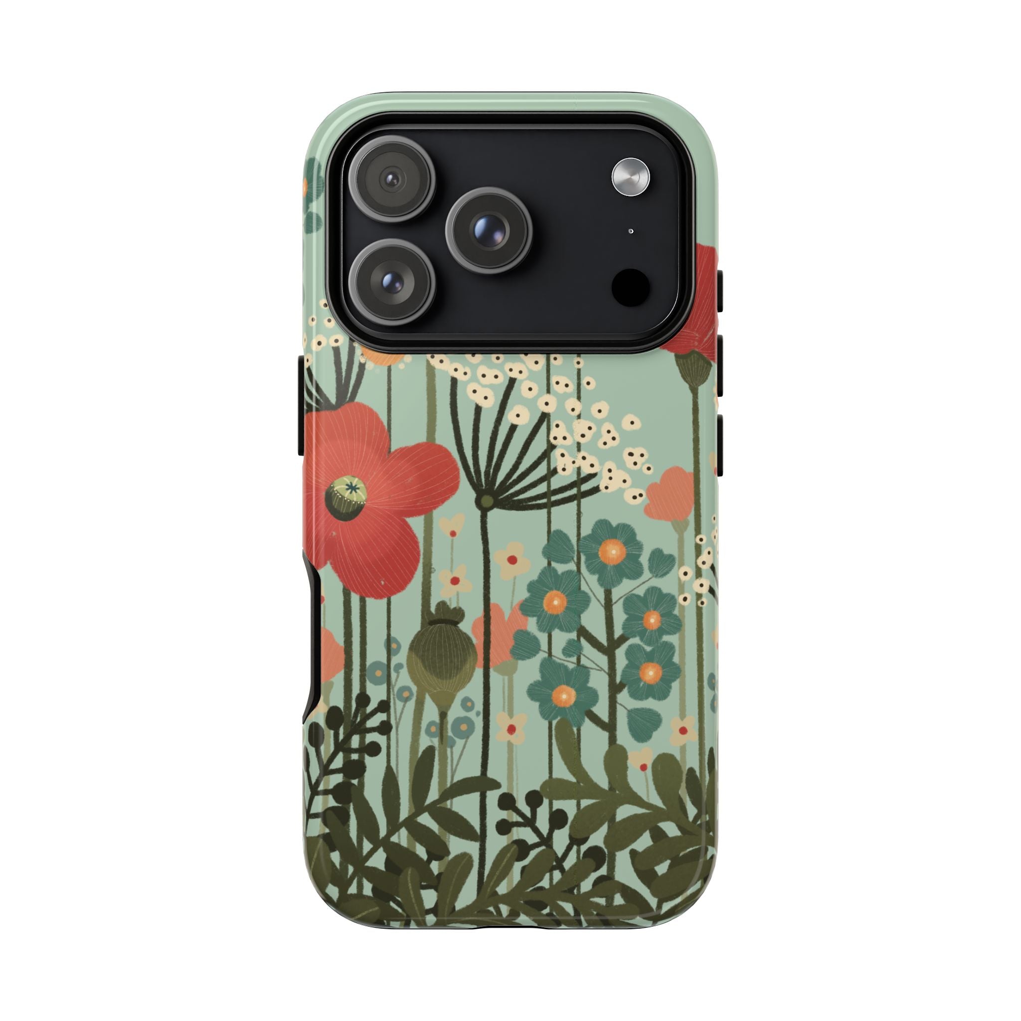 Floral Wildflower Tough Phone Case — Retro Poppy Garden Protective Cover