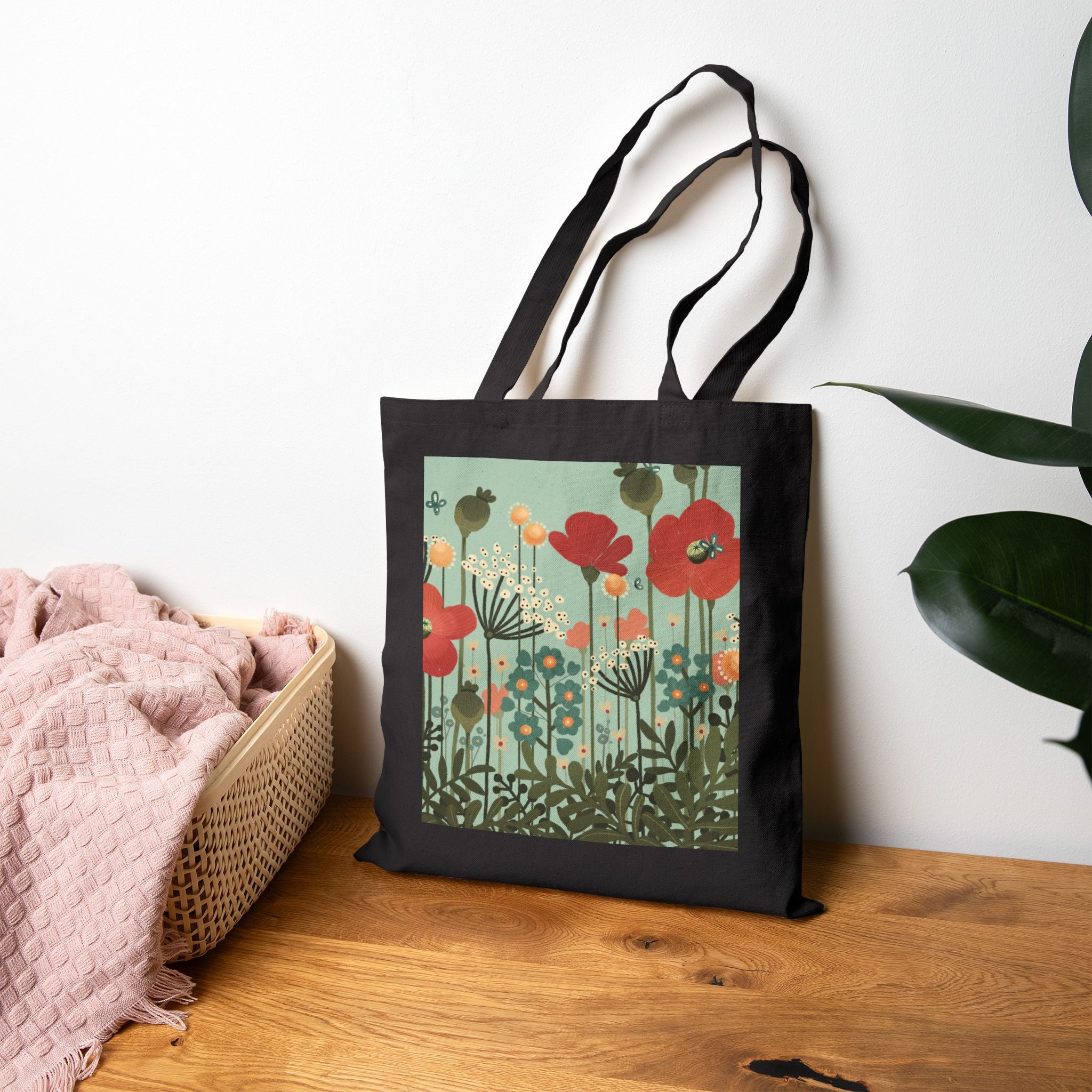Canvas Tote Bag — Vintage Poppy Floral Market Bag