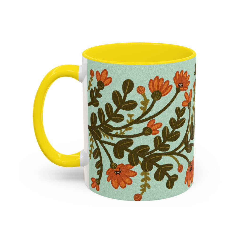 Floral Vine Accent Coffee Mug – Orange Wildflowers on Mint (11/15oz)