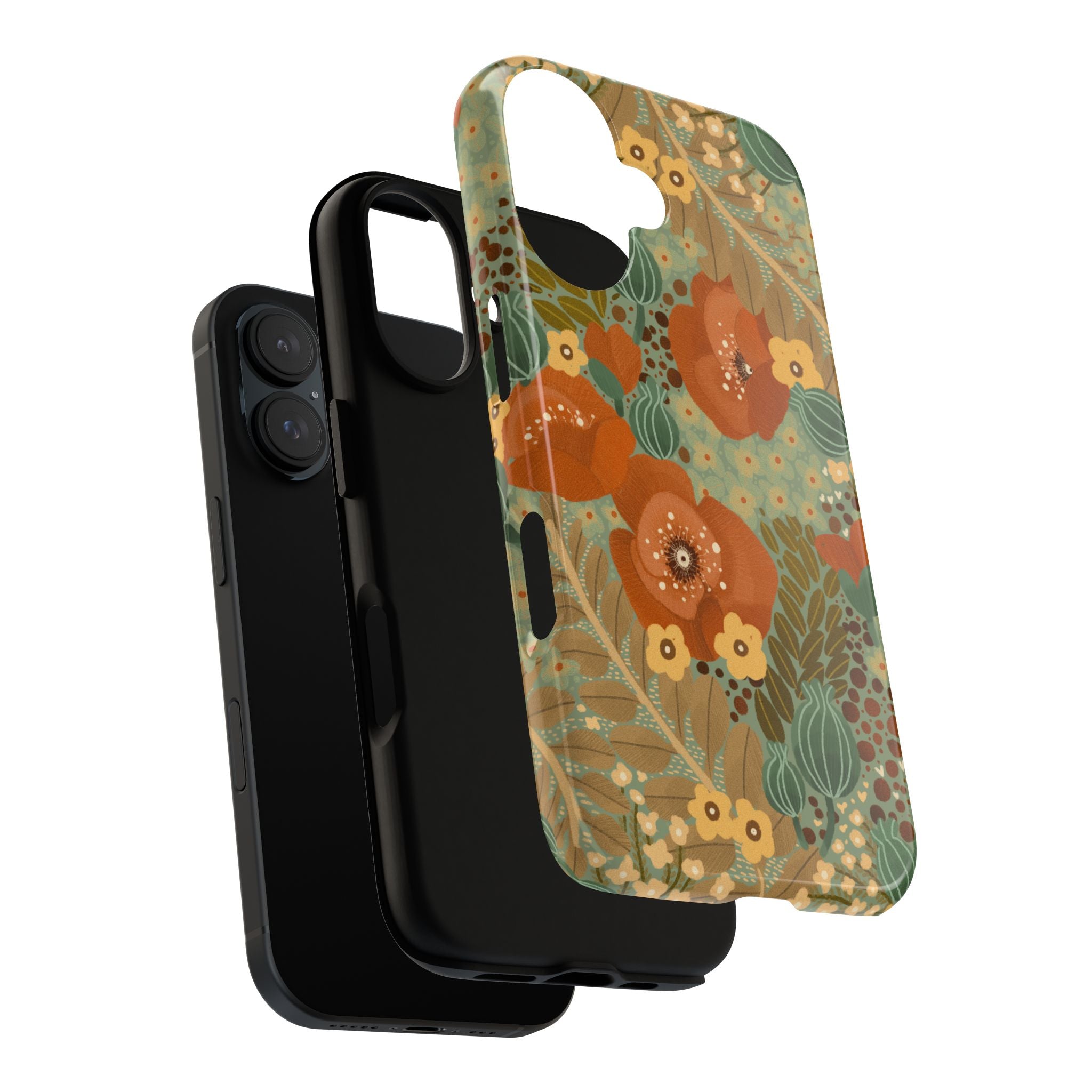 Floral Retro Tough Phone Case — Vintage Orange & Green Bloom Design