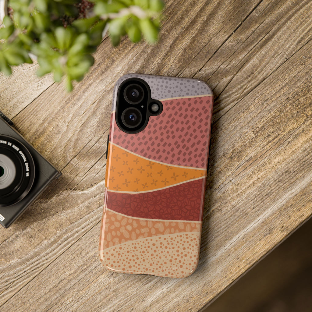 Retro Earth Tone Phone Case — Abstract Layered Pattern Tough Case