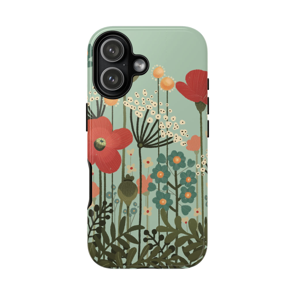 Floral Wildflower Tough Phone Case — Retro Poppy Garden Protective Cover