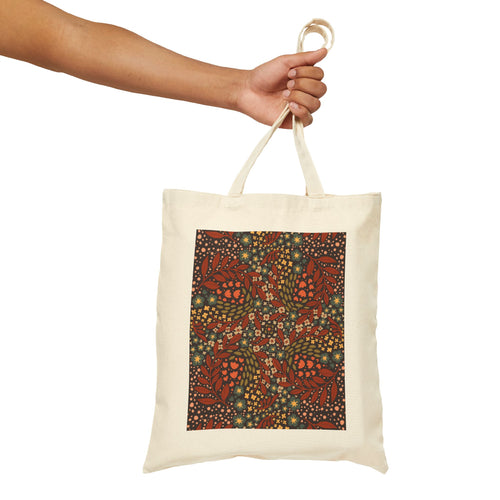 Autumn Mosaic Canvas Tote – Earthy Red & Gold Leaf Pattern