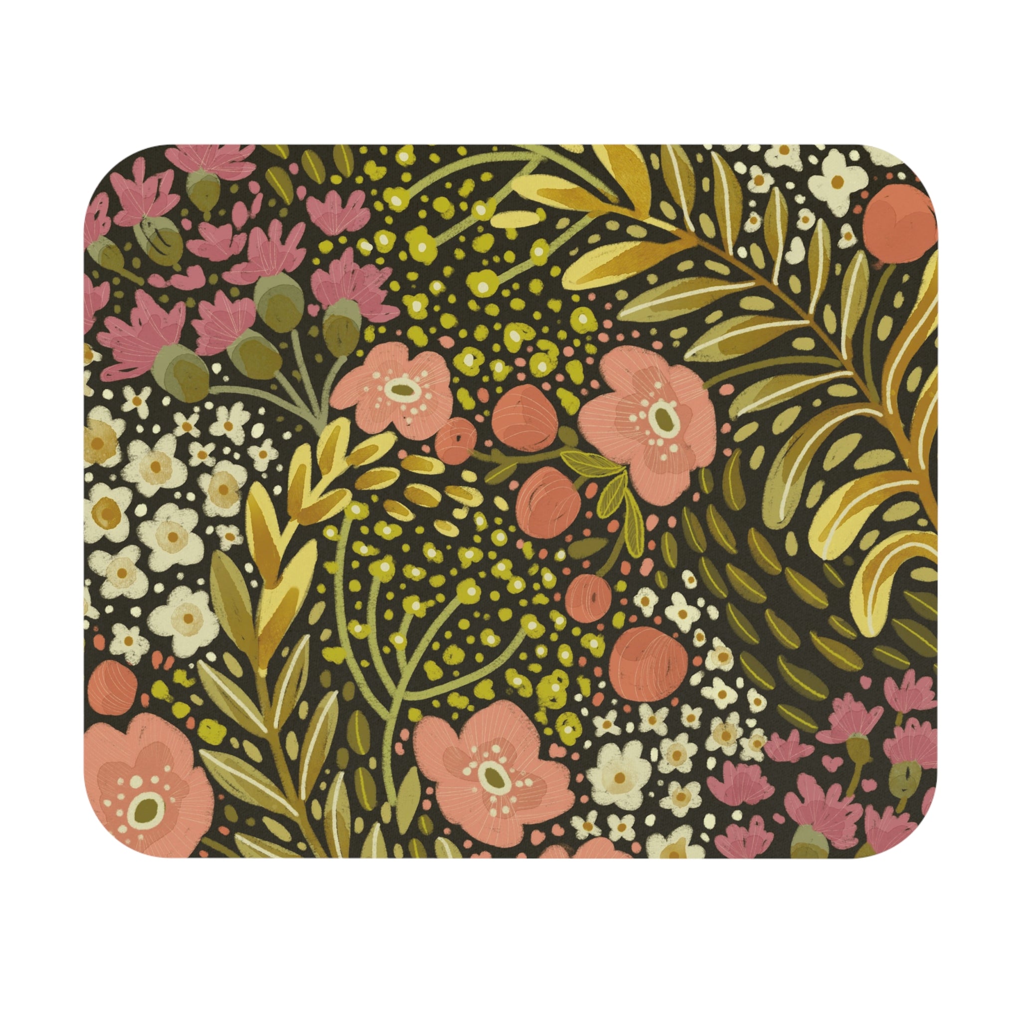 Vintage Floral Pattern Mouse Pad | Pink & Olive Botanical Desk Mat