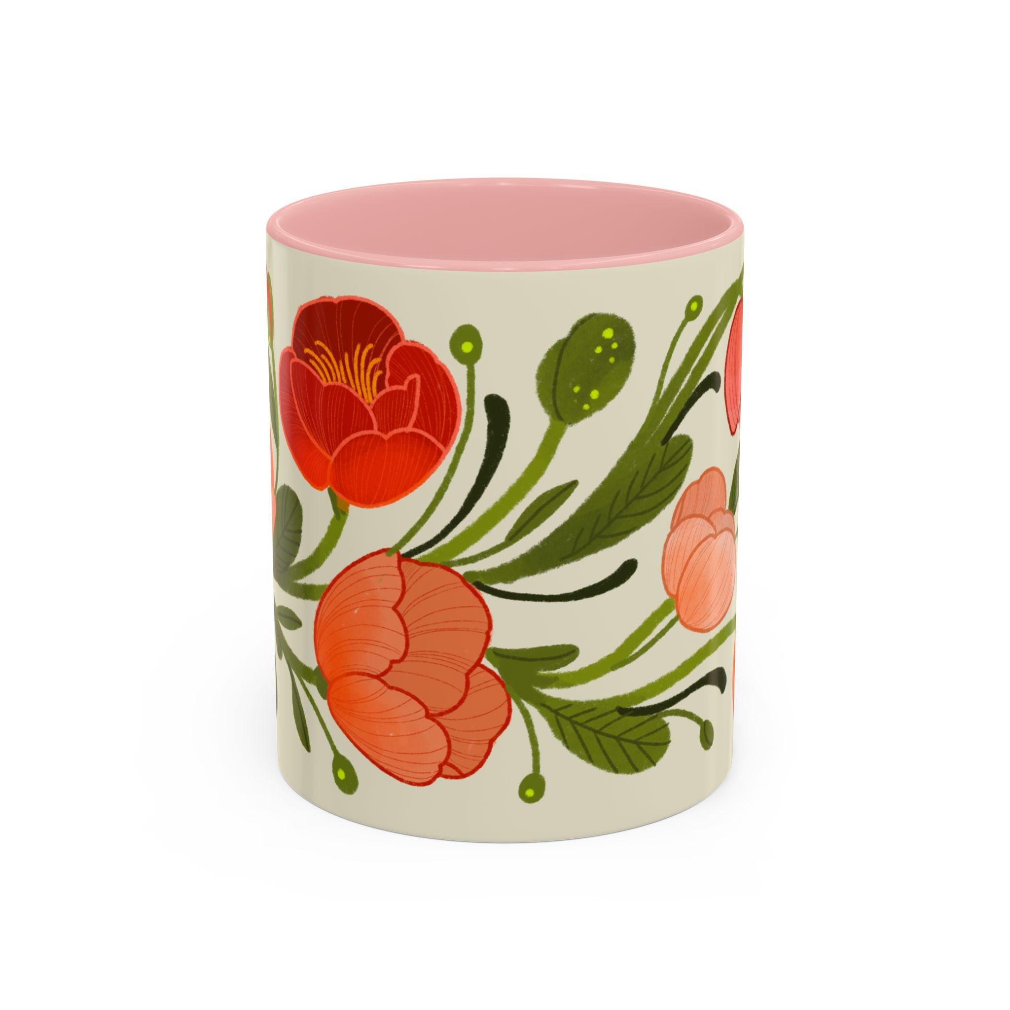 Floral Accent Coffee Mug — Coral Poppy Bouquet Design (11/15 oz)