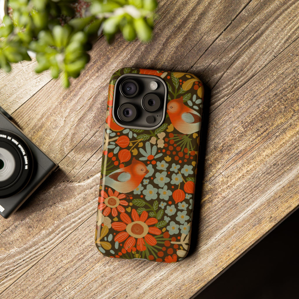 Retro Floral Birds Phone Case | Protective iPhone Cover