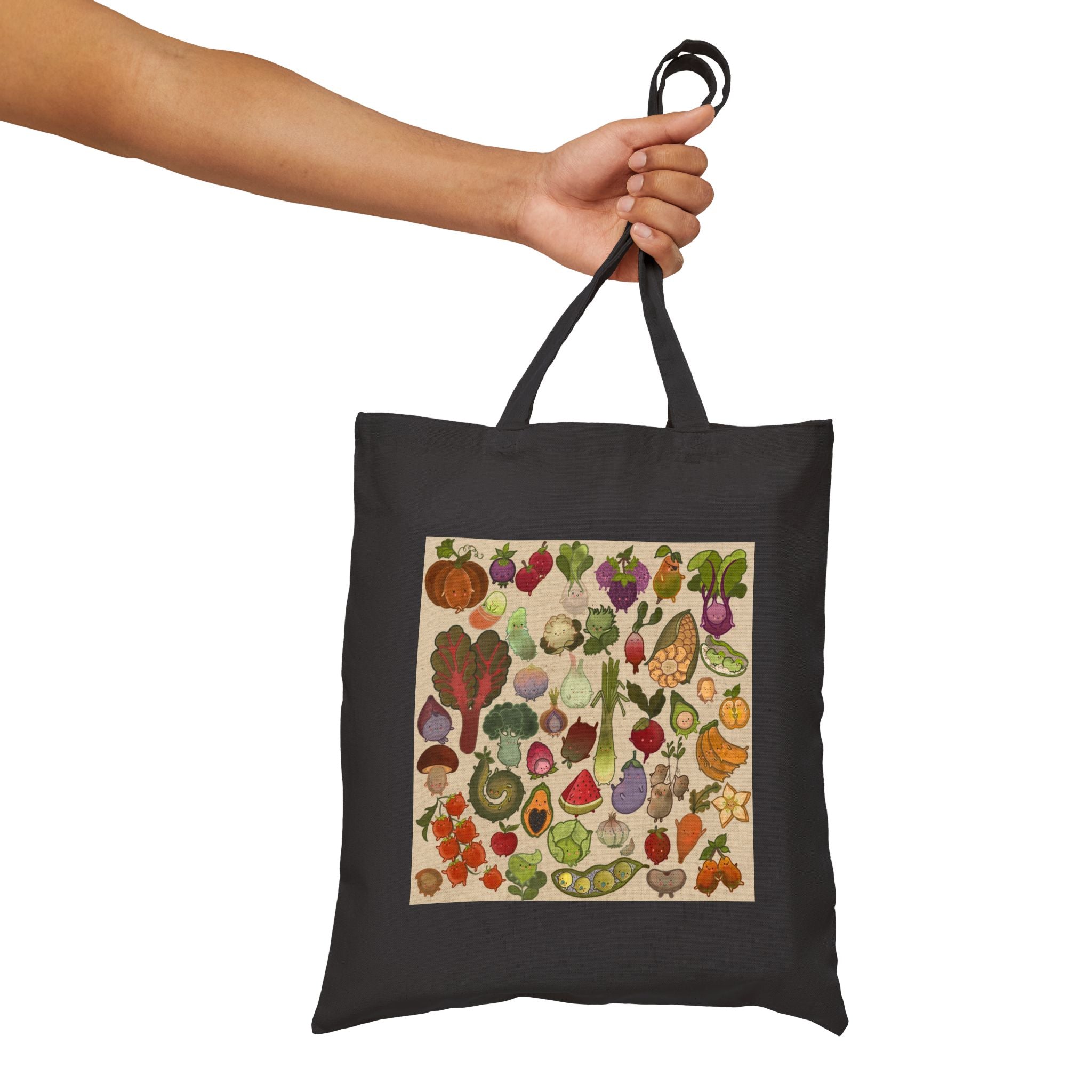 Tote Bag — Vintage Vegetable Collage Canvas Tote (Farmers Market, Eco Grocery Bag)
