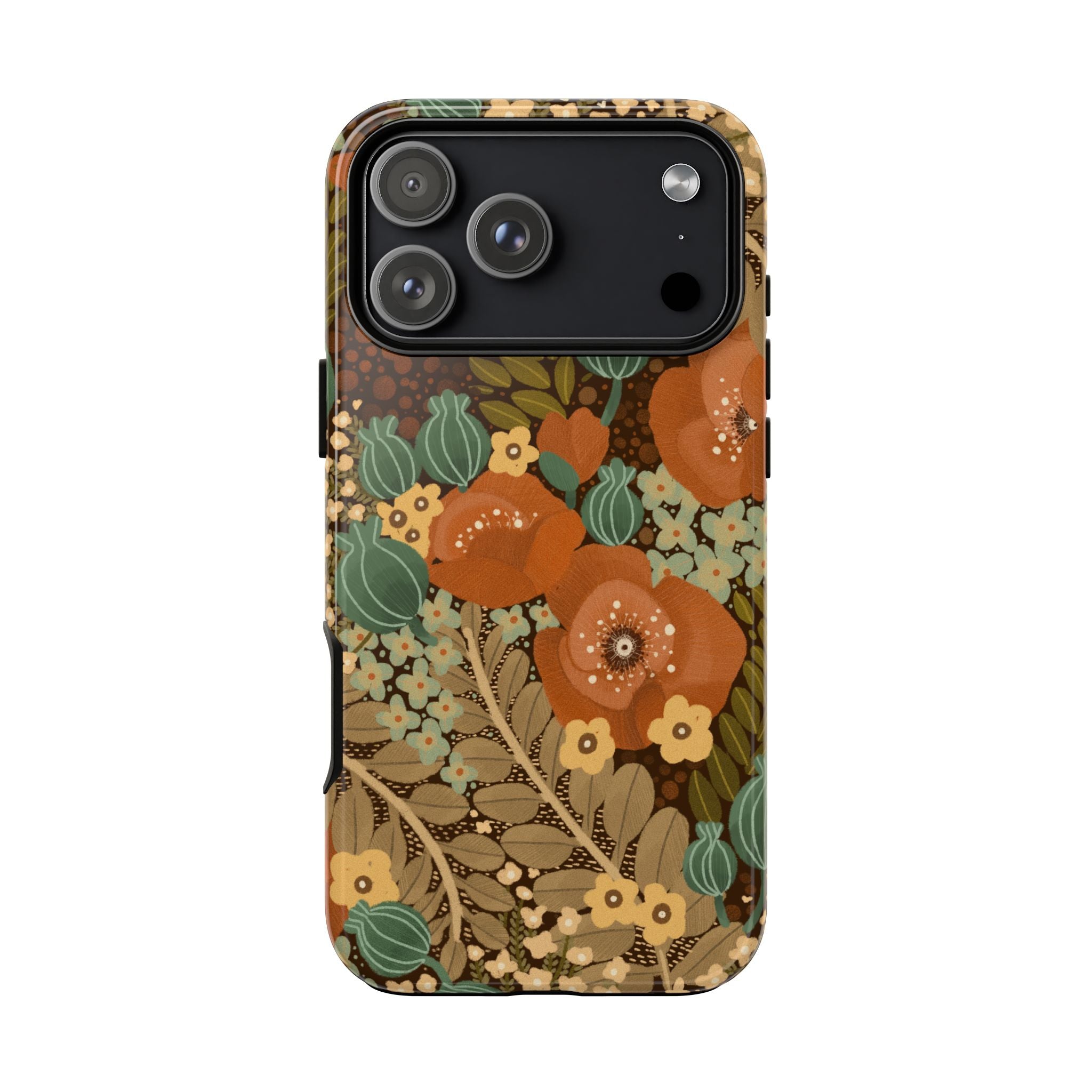 Floral Retro Tough Phone Case — Vintage Orange Poppy Protective Cover