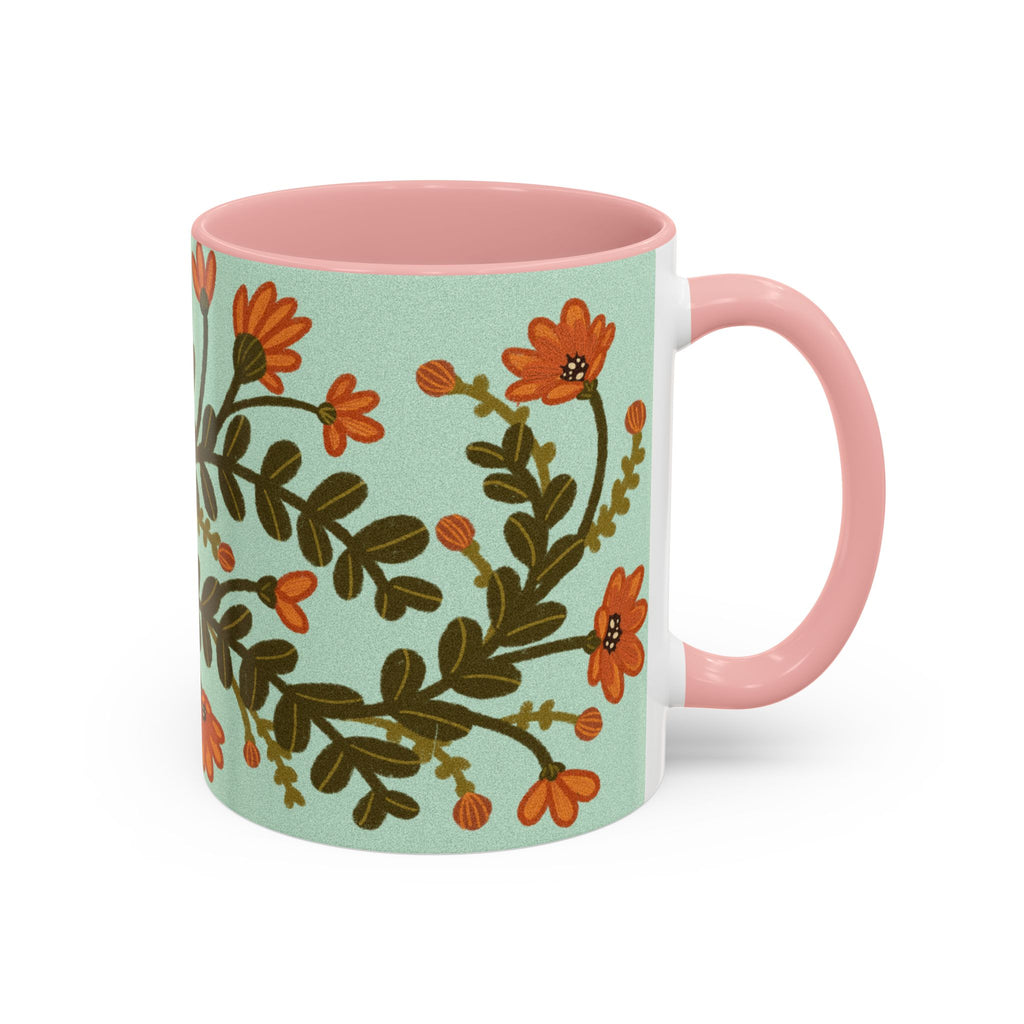 Floral Vine Accent Coffee Mug – Orange Wildflowers on Mint (11/15oz)