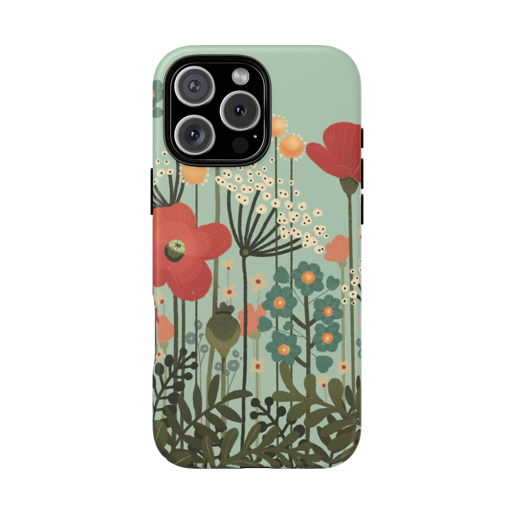 Floral Wildflower Tough Phone Case — Retro Poppy Garden Protective Cover