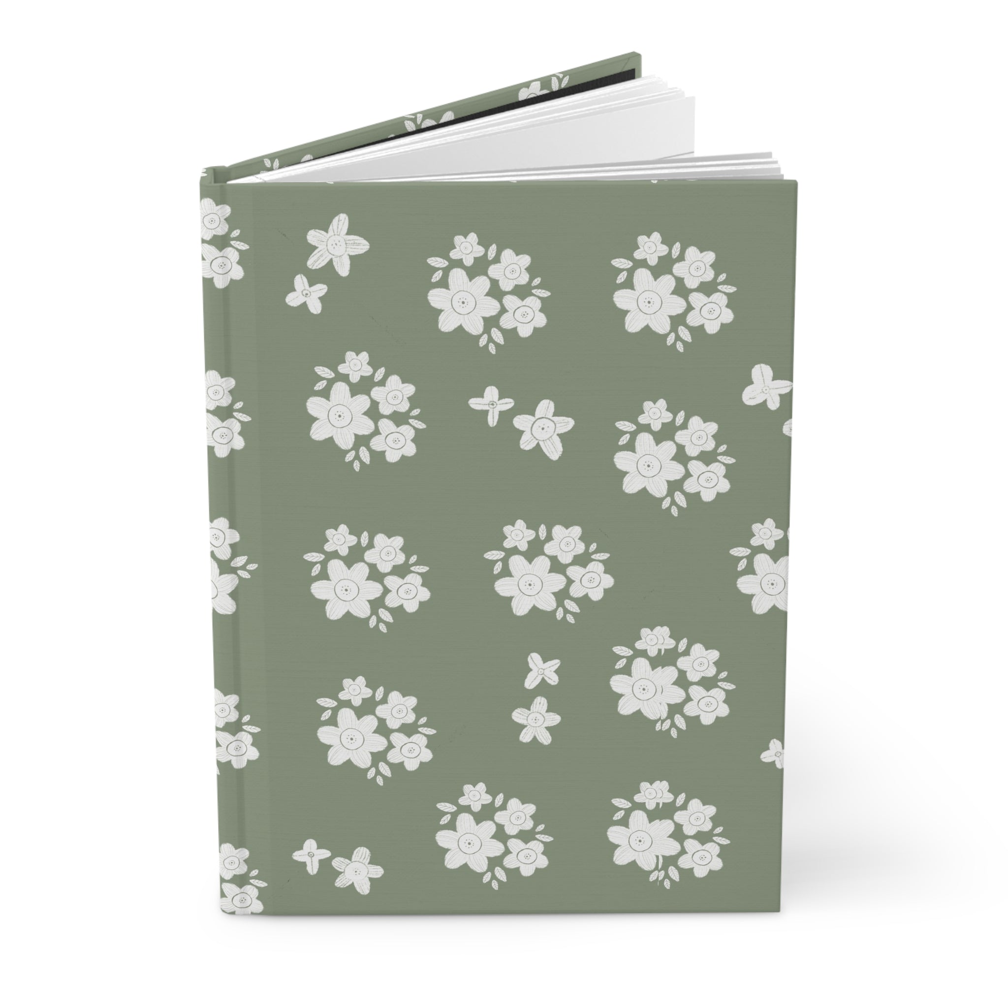 White Floral Pattern Hardcover Journal | Sage Green Floral Notebook