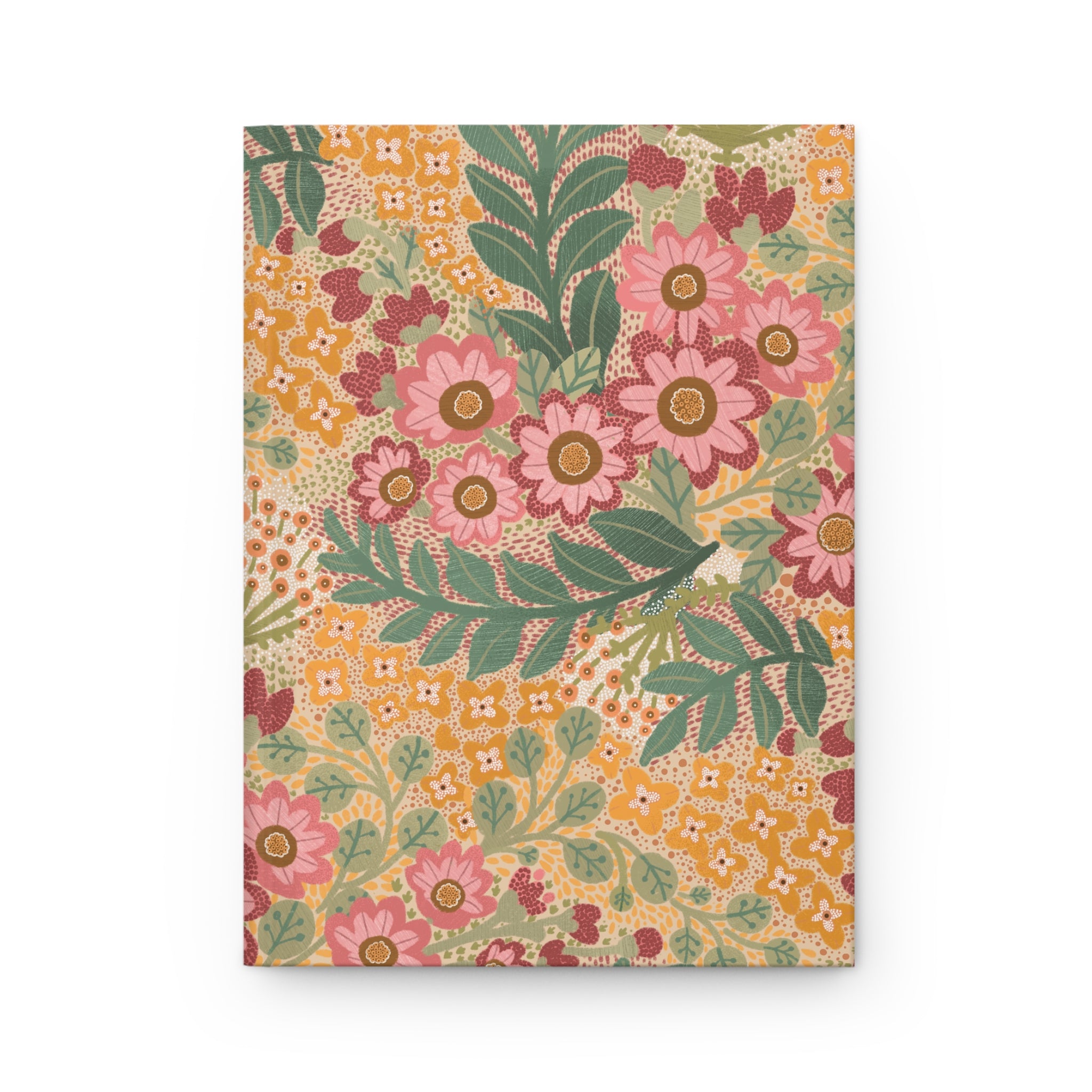 Floral Vintage Pattern Hardcover Journal – Retro Pink & Mustard Notebook