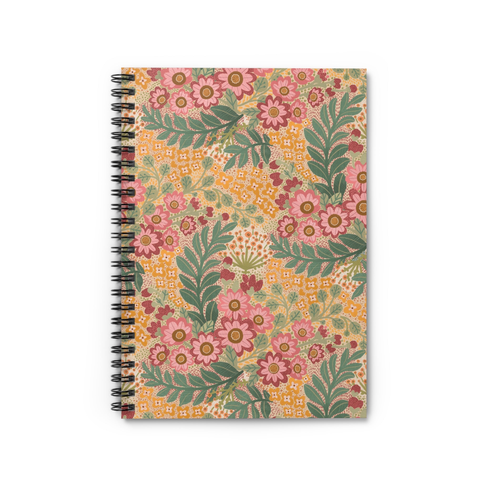 Floral Spiral Notebook — Vintage Pink & Green Patterned Ruled Journal