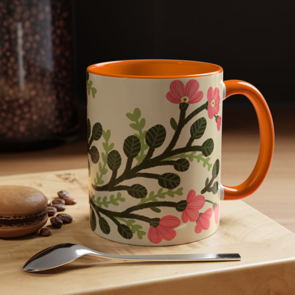 Floral Accent Coffee Mug - Pink Blossom Botanical Design (11/15oz)