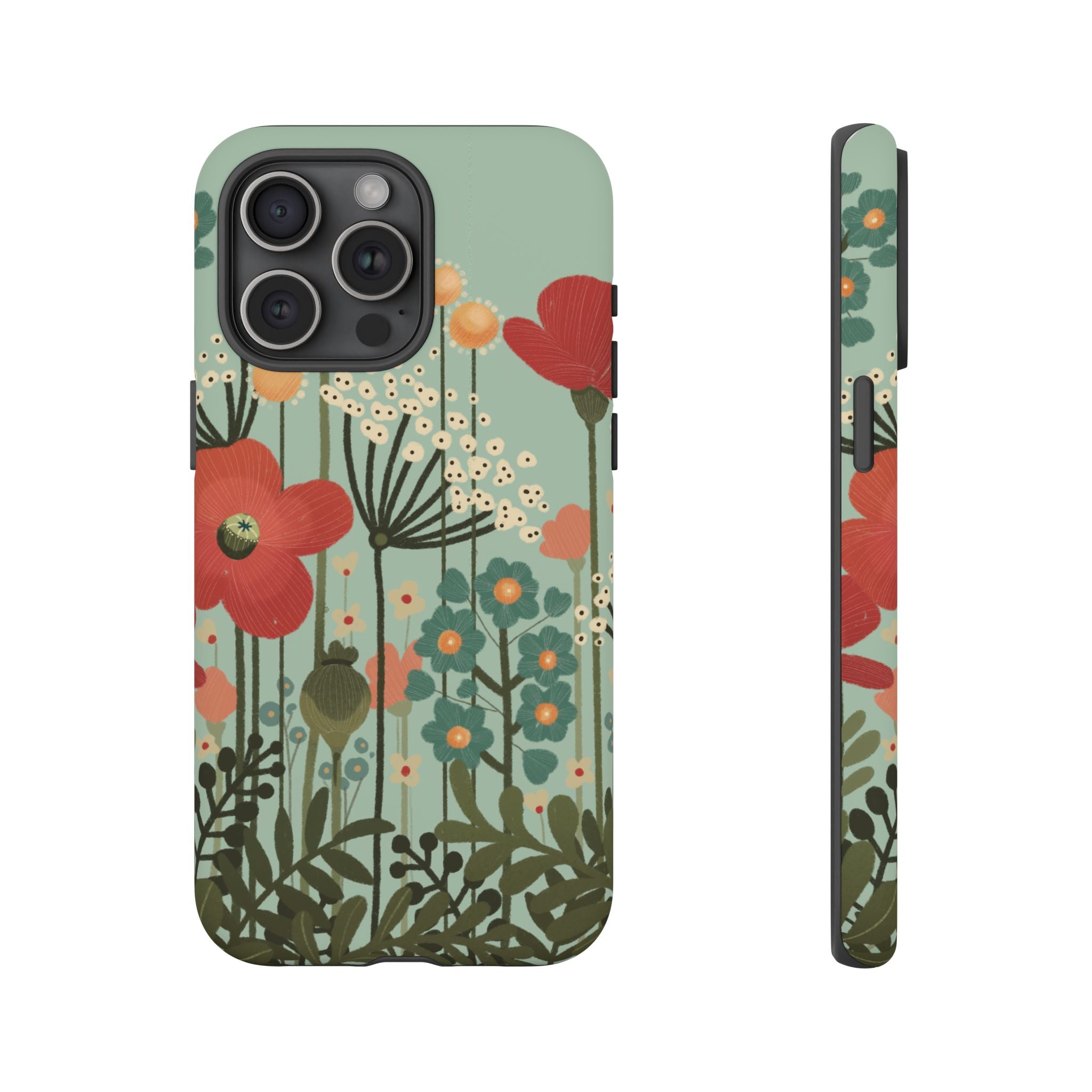 Floral Wildflower Tough Phone Case — Retro Poppy Garden Protective Cover