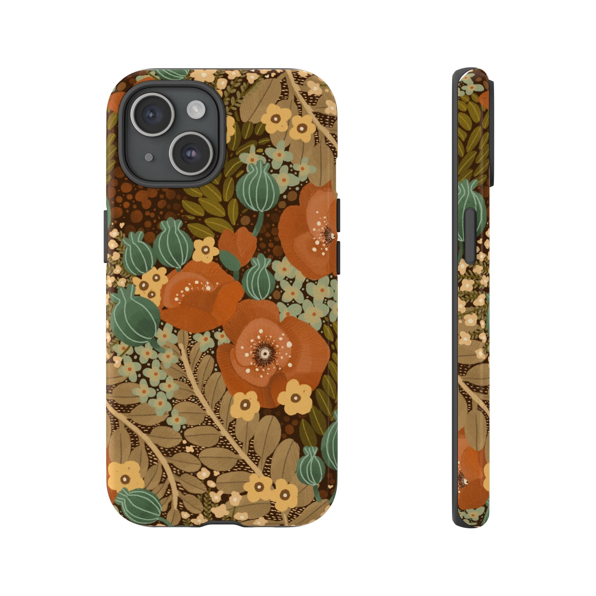 Floral Retro Tough Phone Case — Vintage Orange Poppy Protective Cover