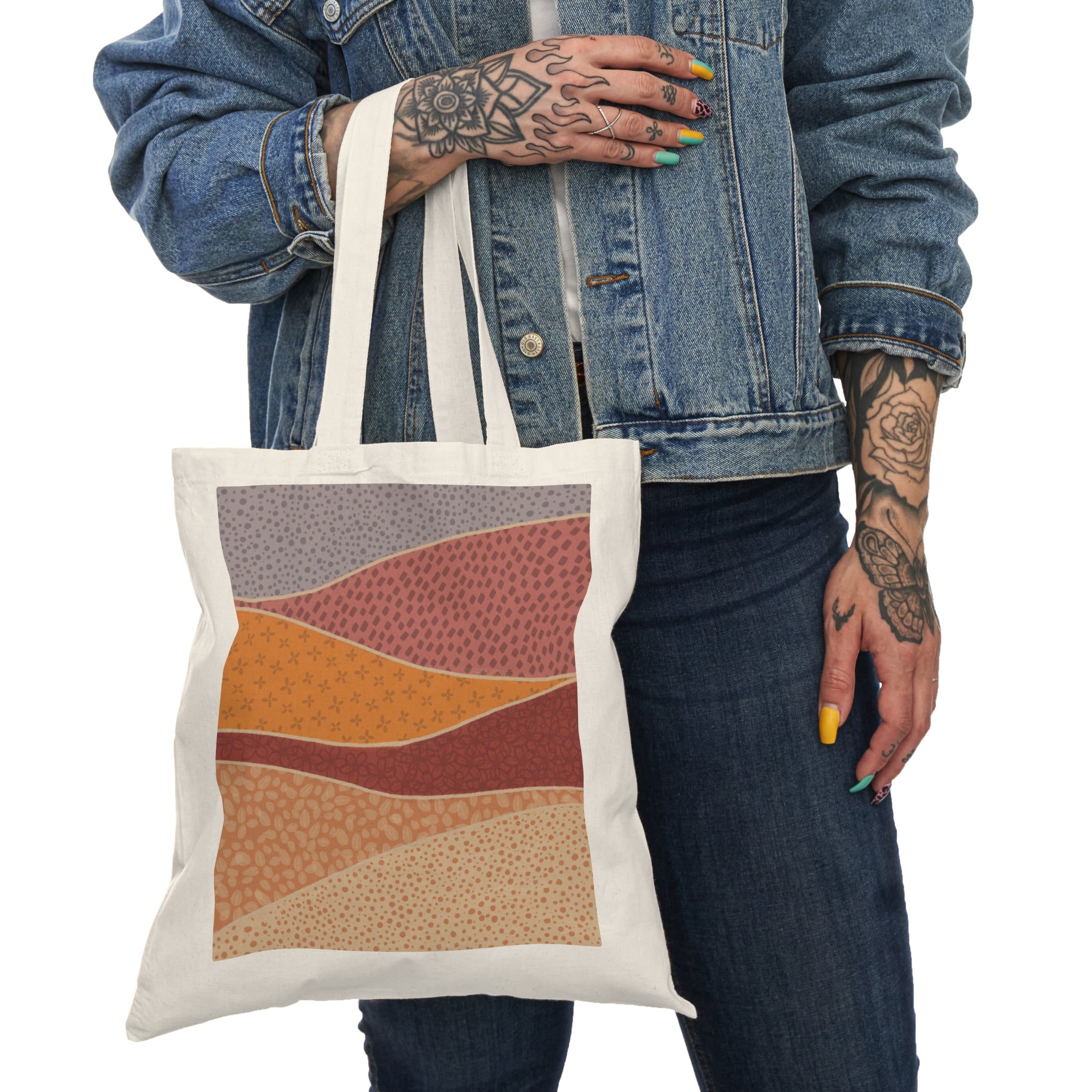 Abstract Desert Landscape Tote Bag — Boho Earth Tone Canvas Grocery Tote