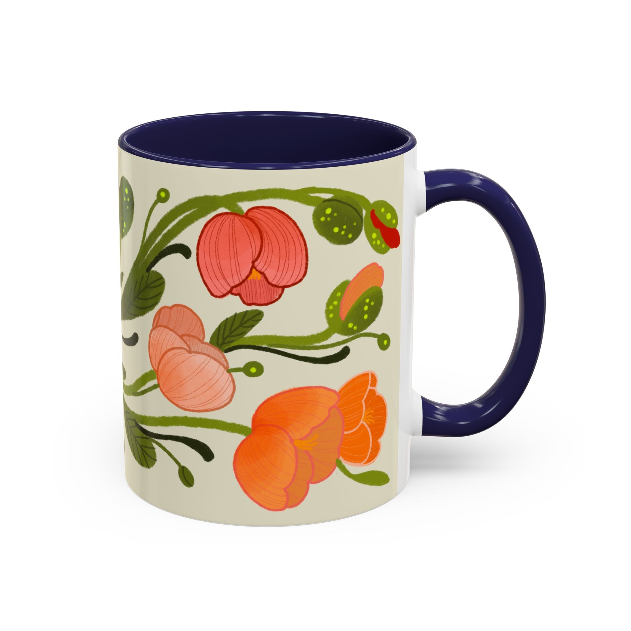 Floral Accent Coffee Mug — Coral Poppy Bouquet Design (11/15 oz)