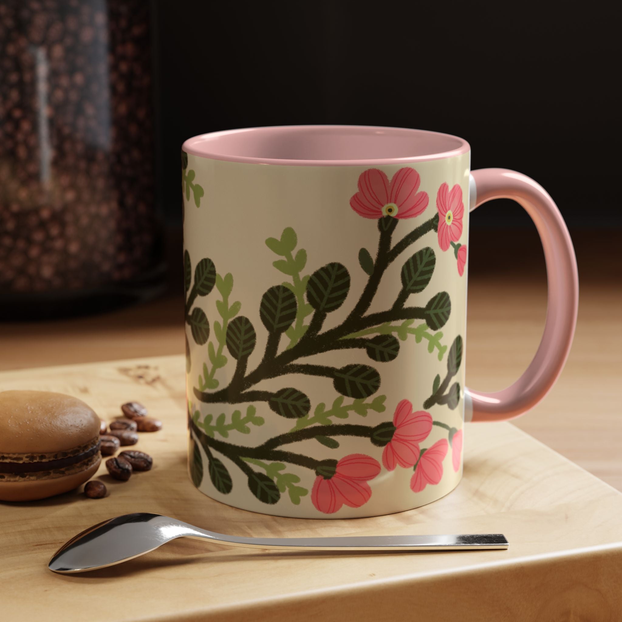 Floral Accent Coffee Mug - Pink Blossom Botanical Design (11/15oz)
