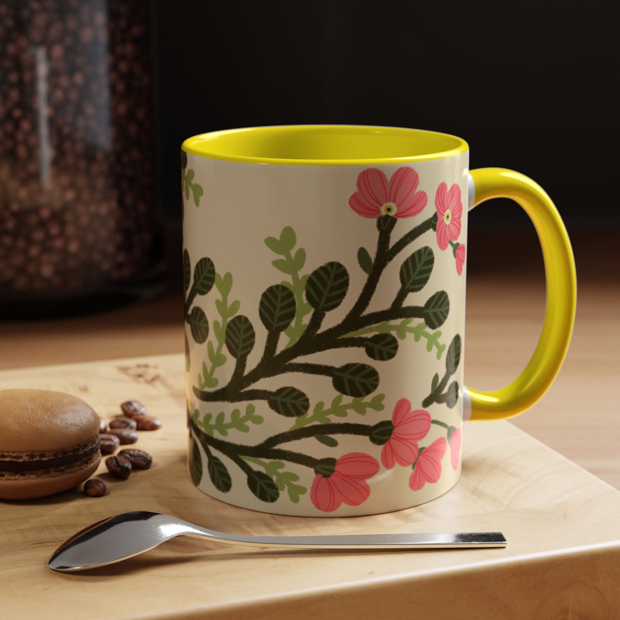 Floral Accent Coffee Mug - Pink Blossom Botanical Design (11/15oz)