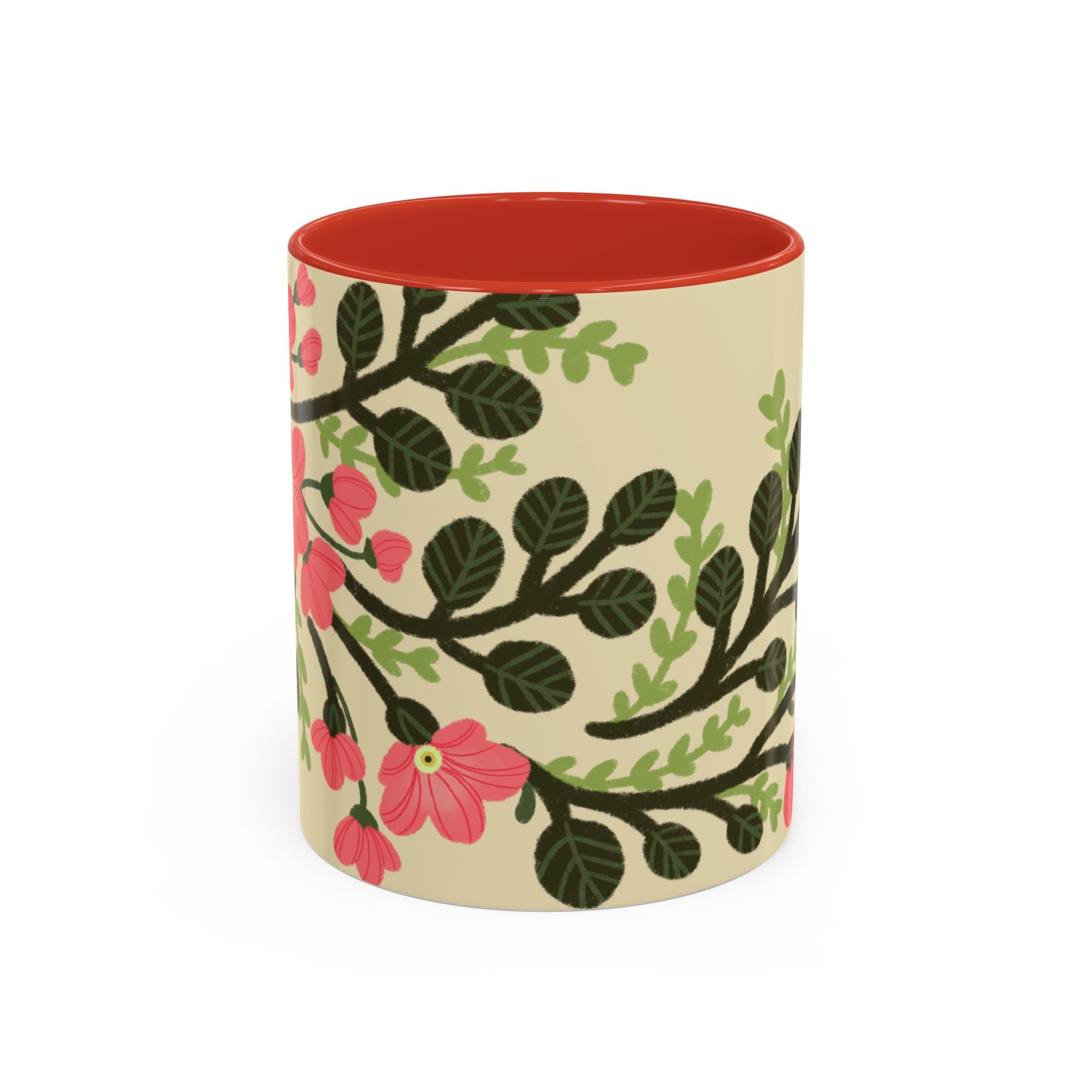 Floral Accent Coffee Mug - Pink Blossom Botanical Design (11/15oz)