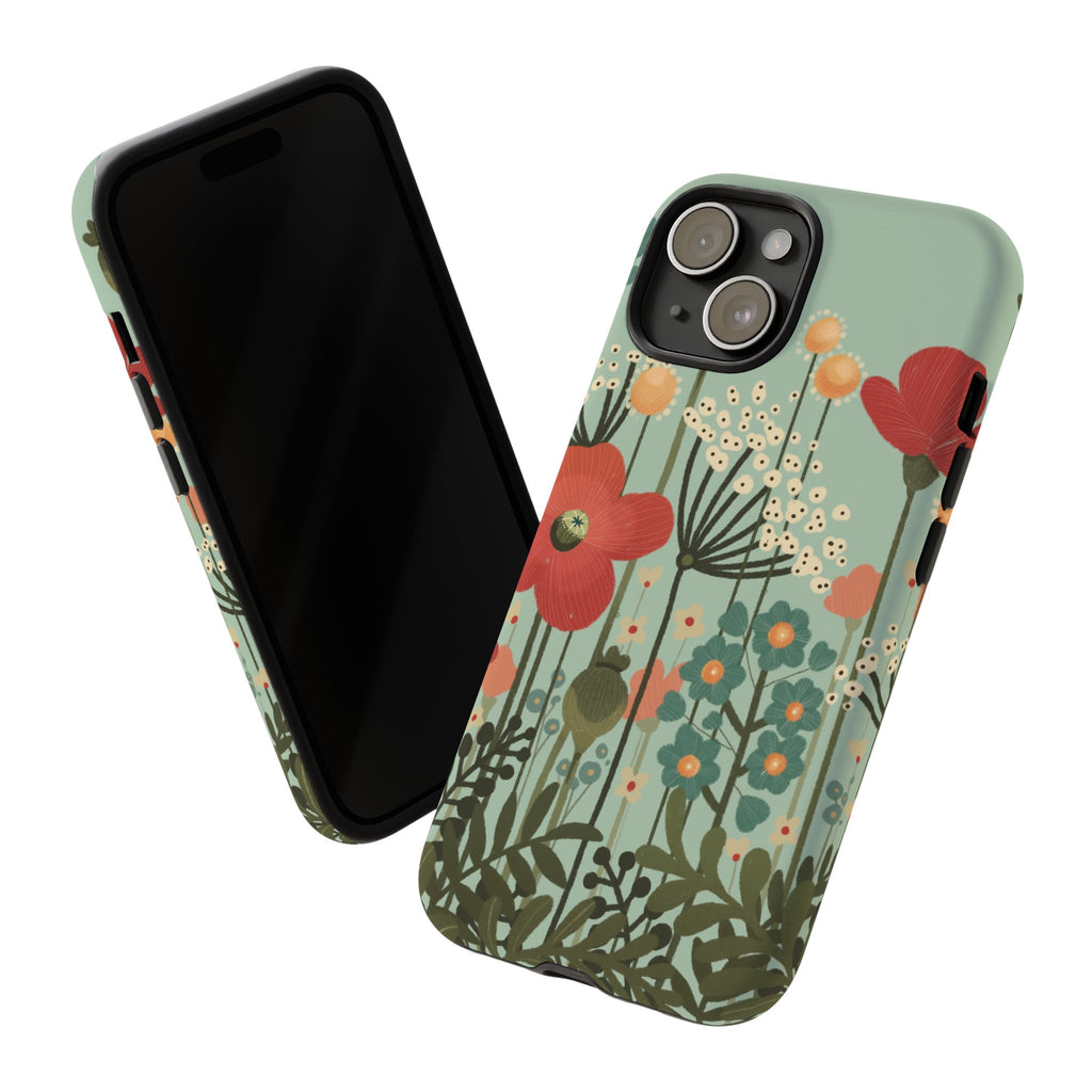 Floral Wildflower Tough Phone Case — Retro Poppy Garden Protective Cover