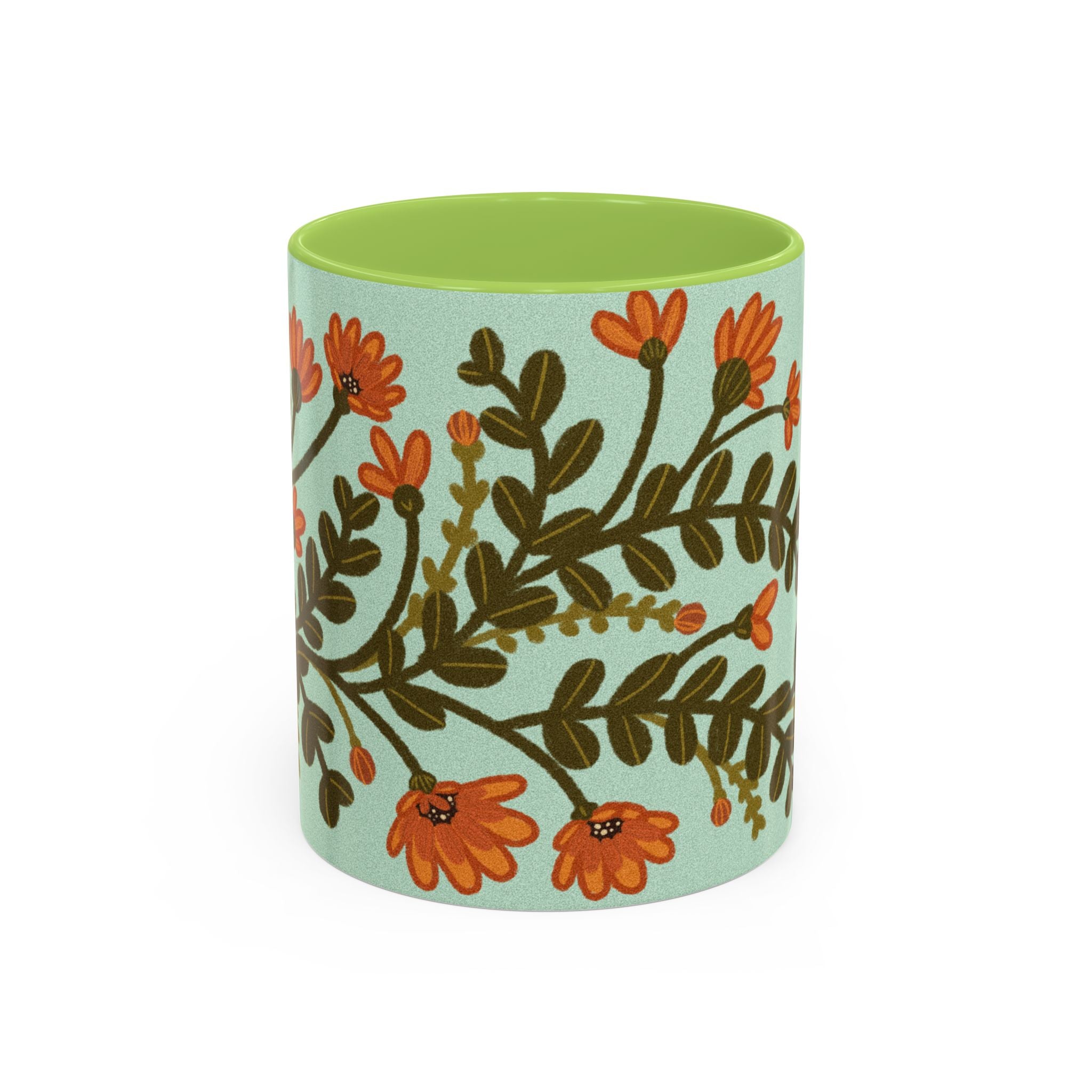Floral Vine Accent Coffee Mug – Orange Wildflowers on Mint (11/15oz)