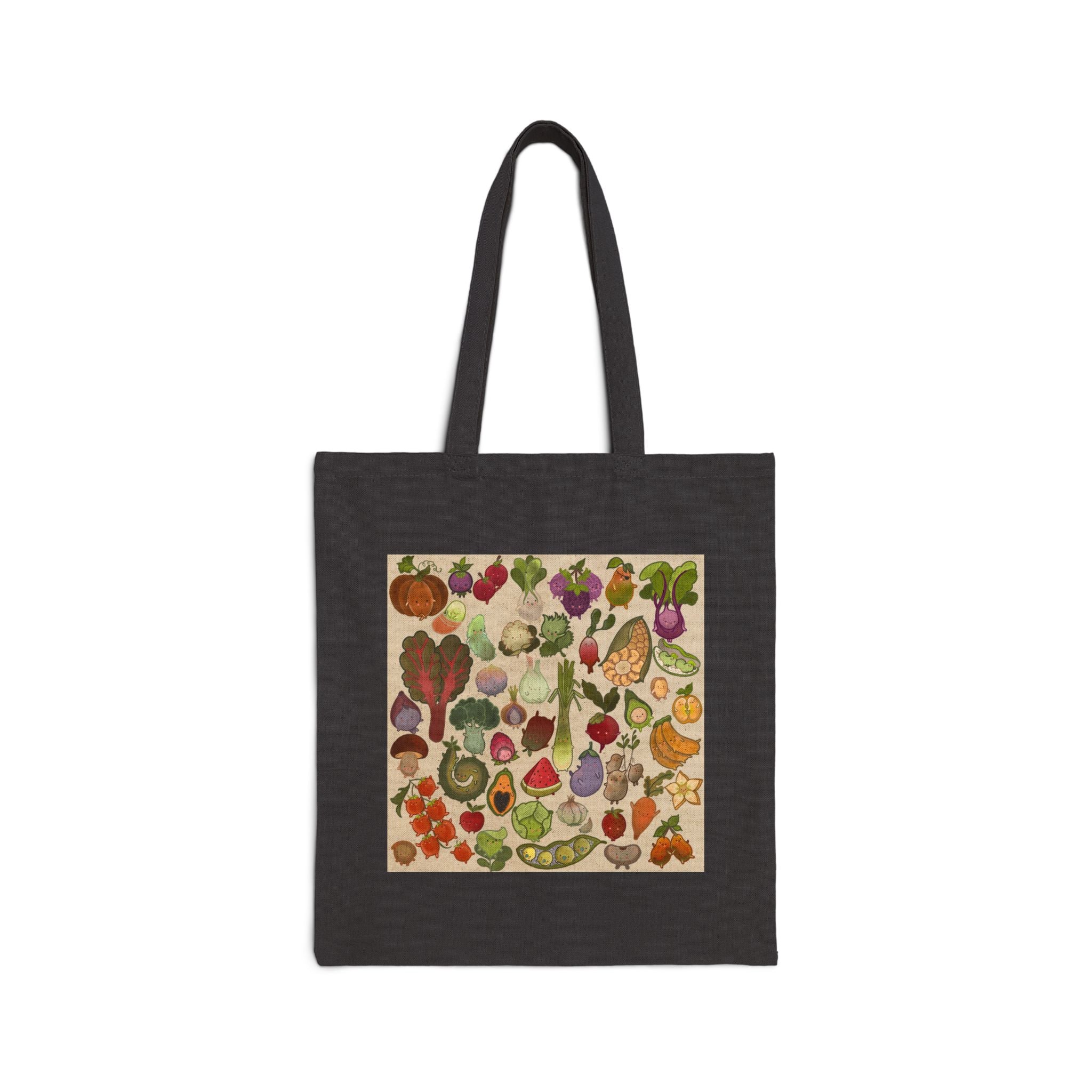 Tote Bag — Vintage Vegetable Collage Canvas Tote (Farmers Market, Eco Grocery Bag)