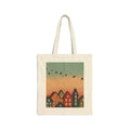 Vintage Sunset Village Tote Bag — Cozy House Illustration Canvas Tote