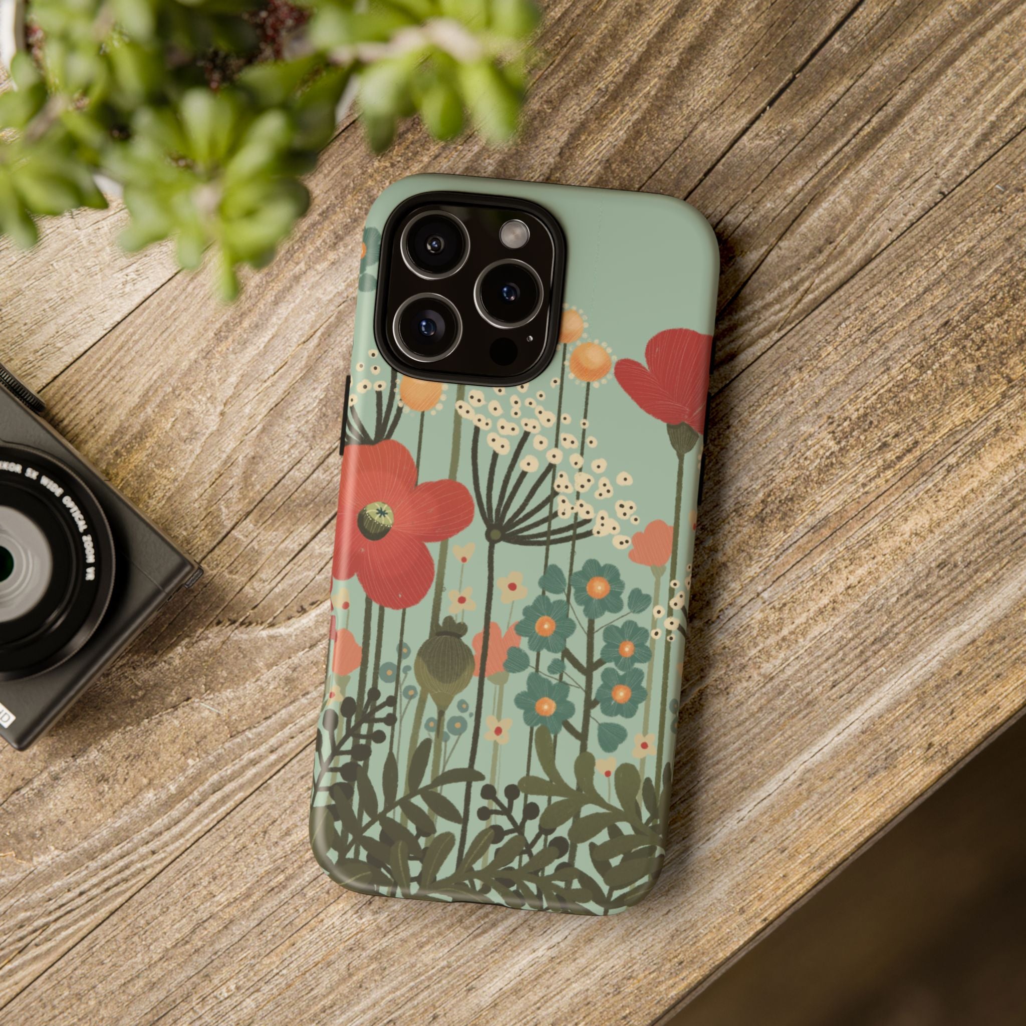 Floral Wildflower Tough Phone Case — Retro Poppy Garden Protective Cover