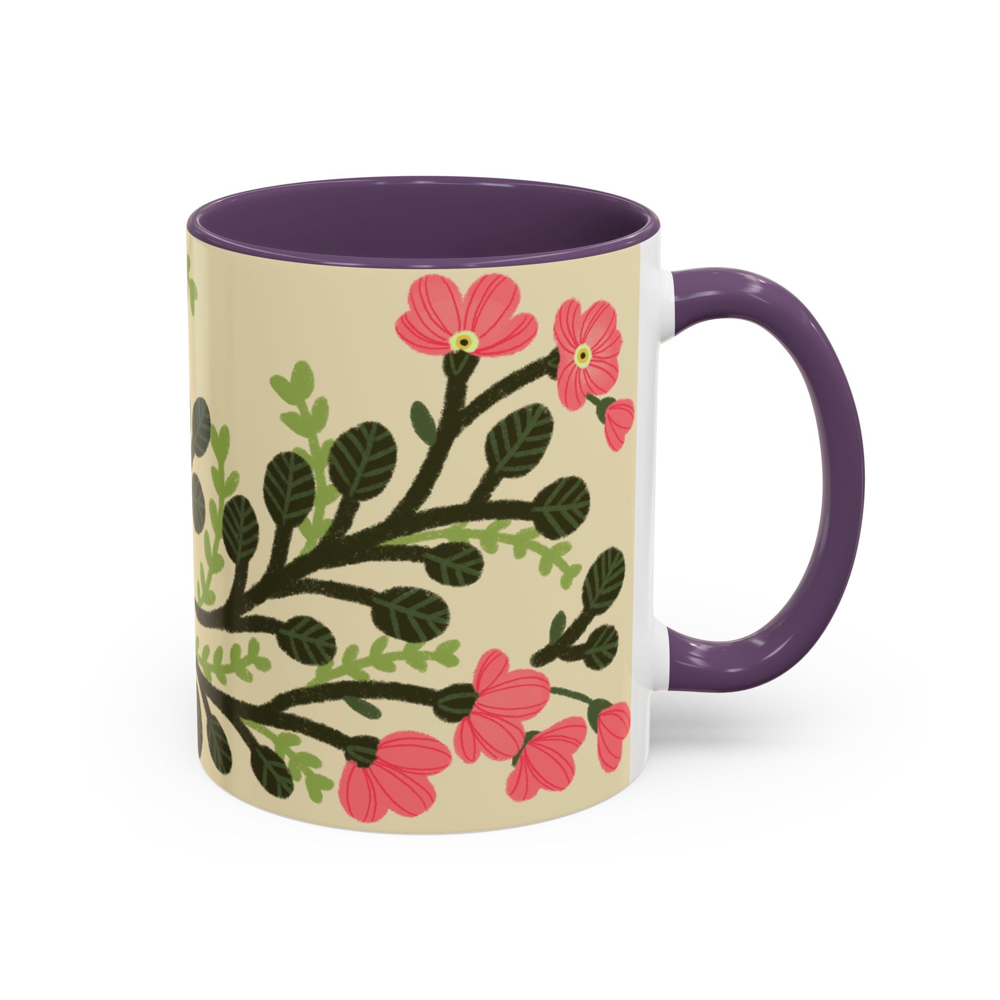 Floral Accent Coffee Mug - Pink Blossom Botanical Design (11/15oz)