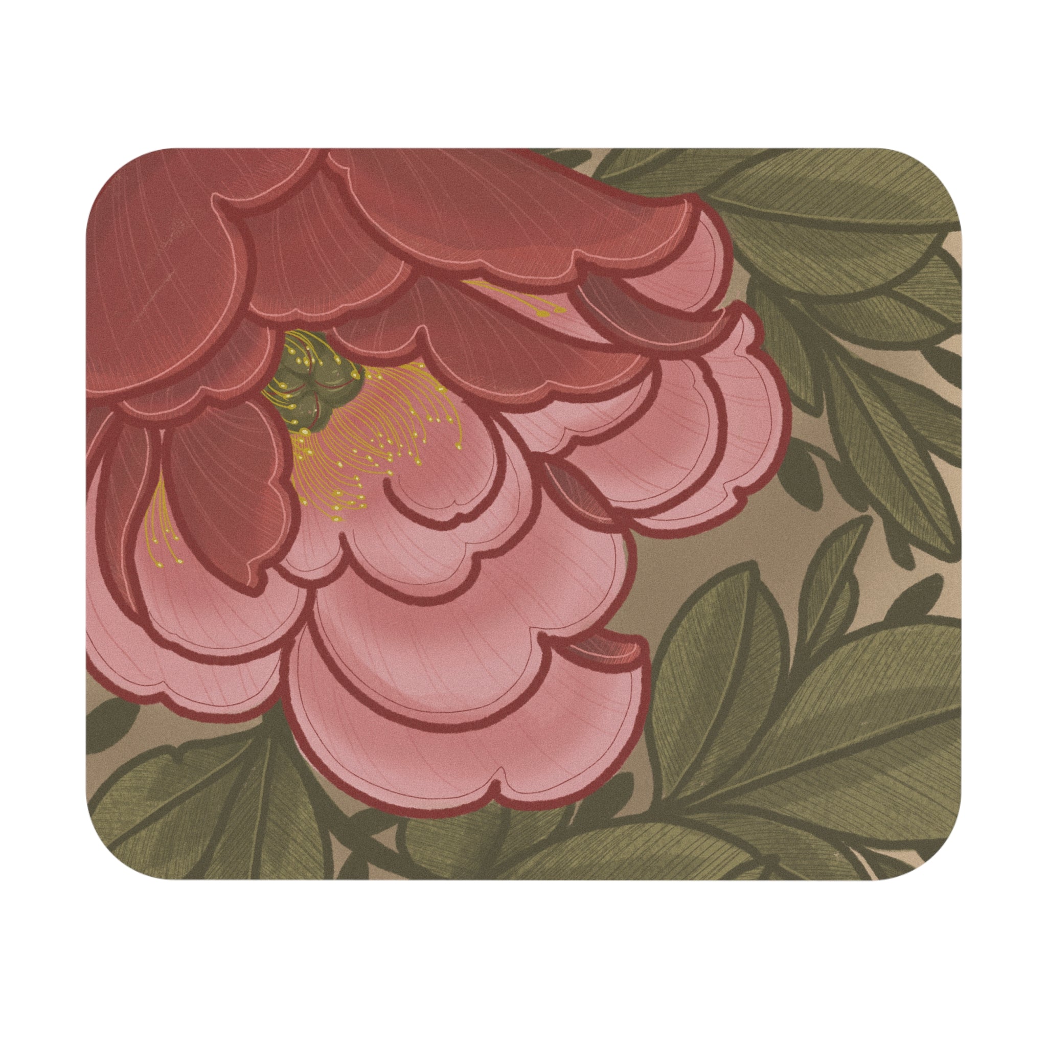 Floral Peony Mouse Pad — Vintage Botanical Desk Mat
