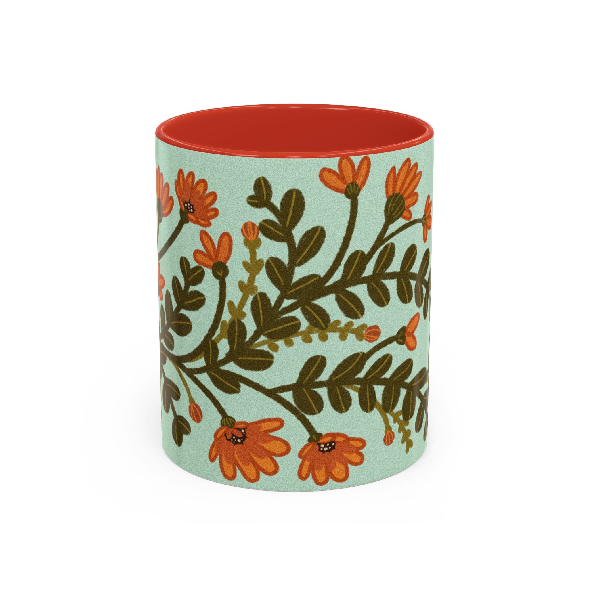 Floral Vine Accent Coffee Mug – Orange Wildflowers on Mint (11/15oz)
