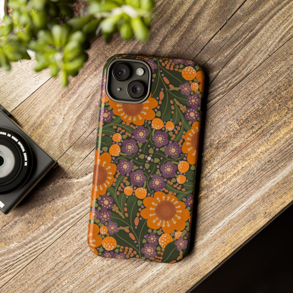 Retro Orange Floral Phone Case | Tough Case