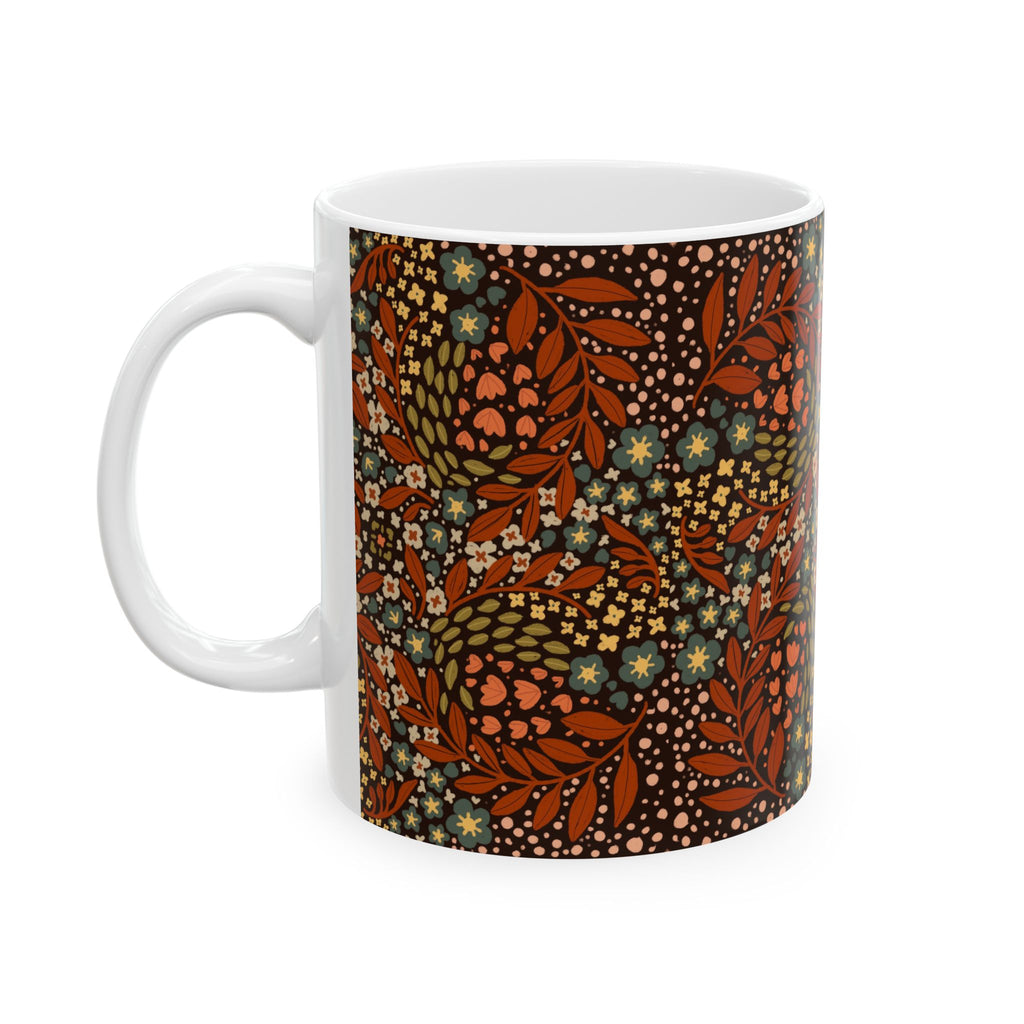 Autumn Floral Pattern Mug | Rust Orange Vintage Flower Design