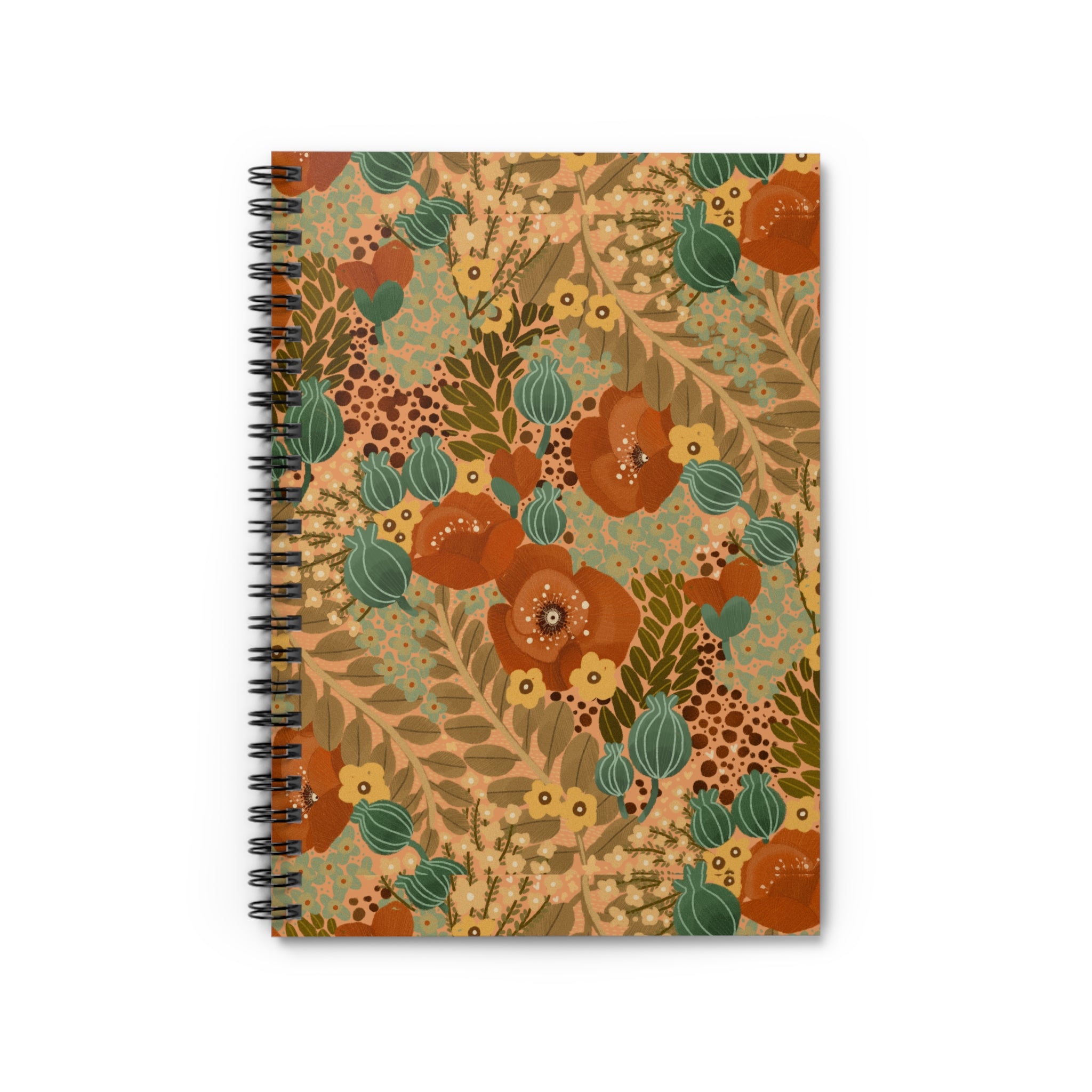 Floral Vintage Spiral Notebook — Warm Autumn Poppy Ruled Journal