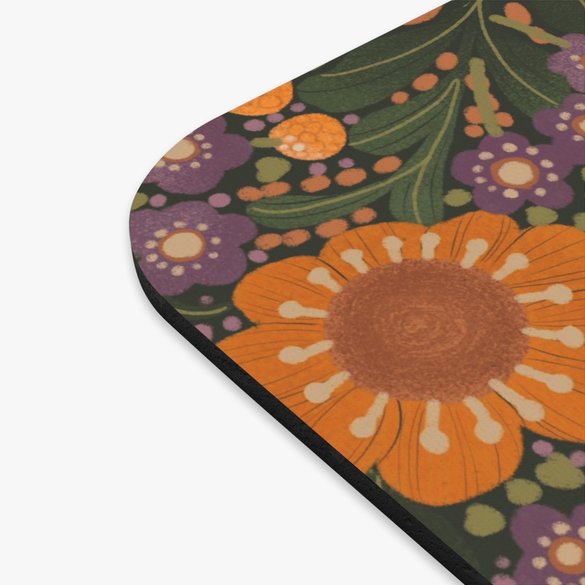 Orange Floral Pattern Mouse Pad | Retro Sunflower Desk Accessory