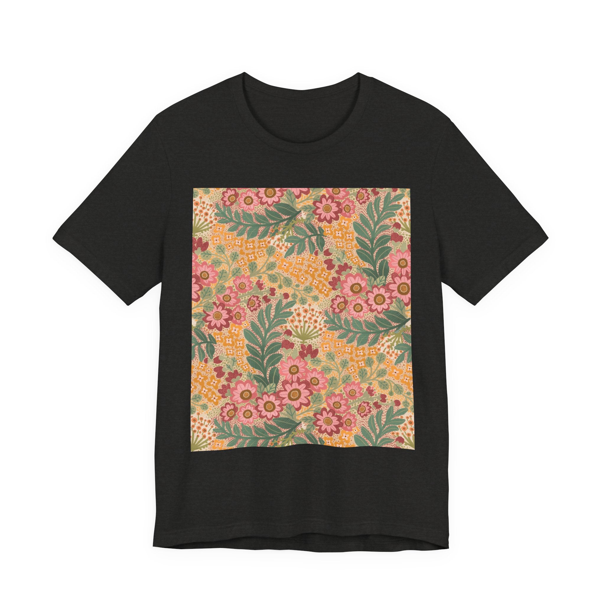 Retro Floral Square Tee — Vintage Pink & Mustard Botanical Shirt