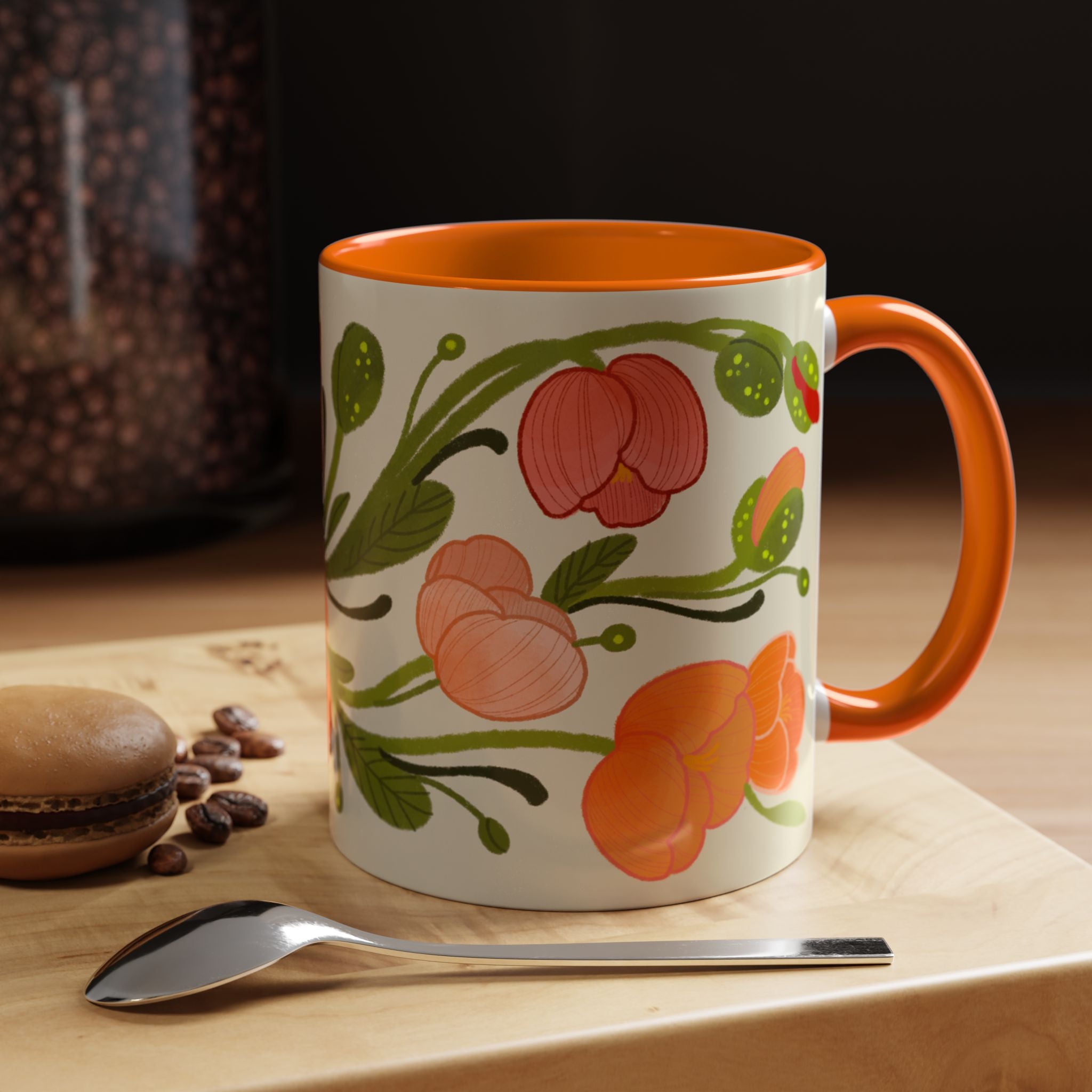 Floral Accent Coffee Mug — Coral Poppy Bouquet Design (11/15 oz)