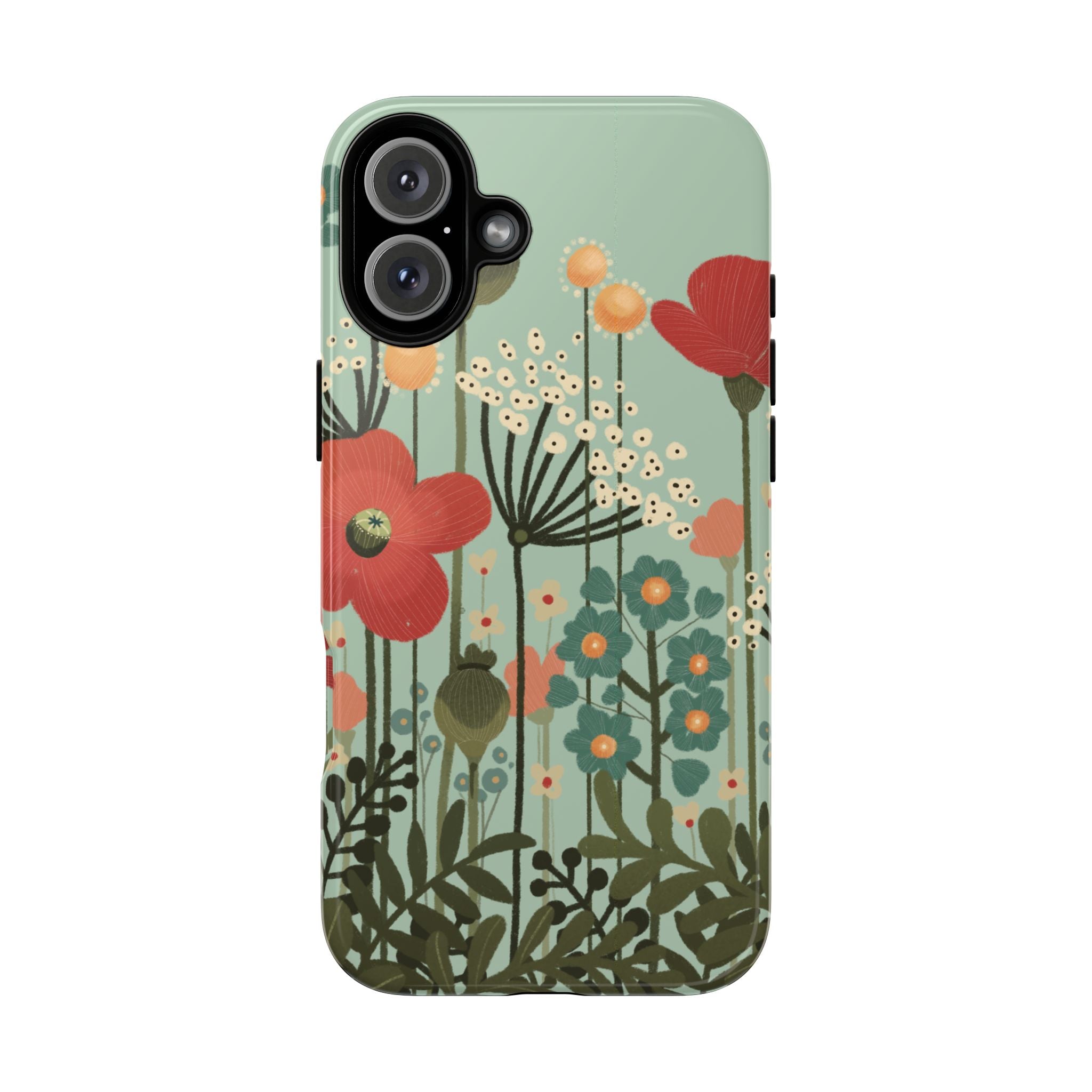 Floral Wildflower Tough Phone Case — Retro Poppy Garden Protective Cover