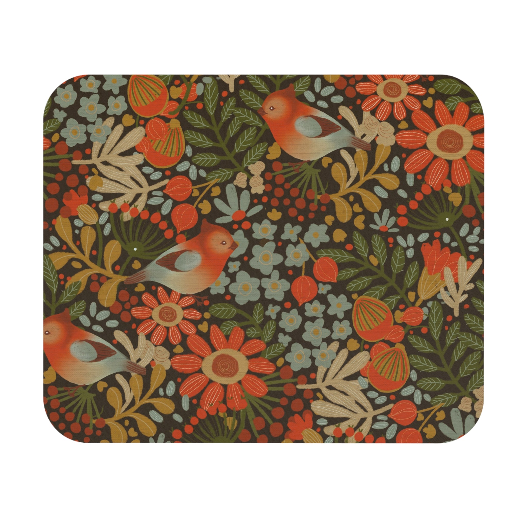 Vintage Floral Birds Mouse Pad | Retro Garden Pattern