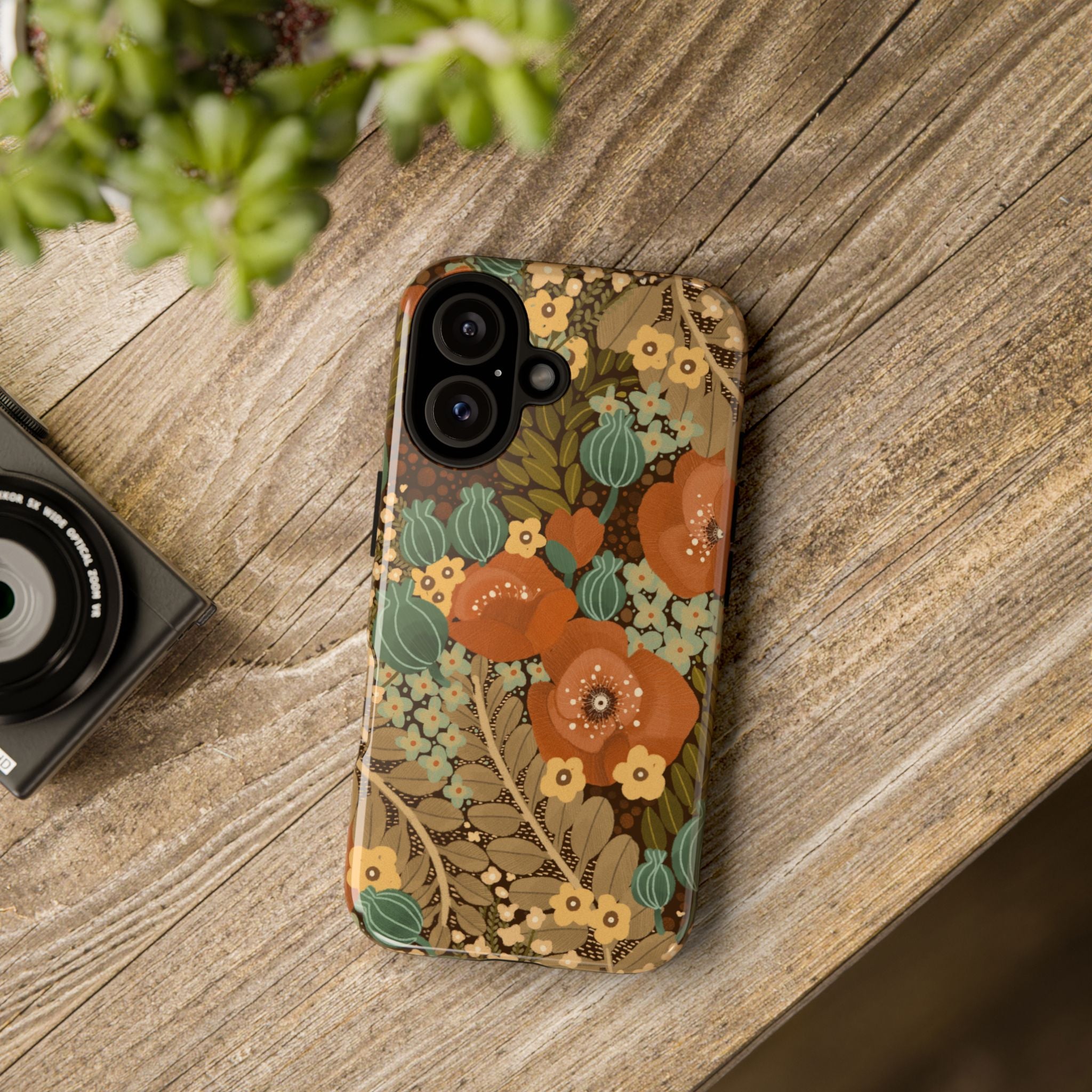Floral Retro Tough Phone Case — Vintage Orange Poppy Protective Cover