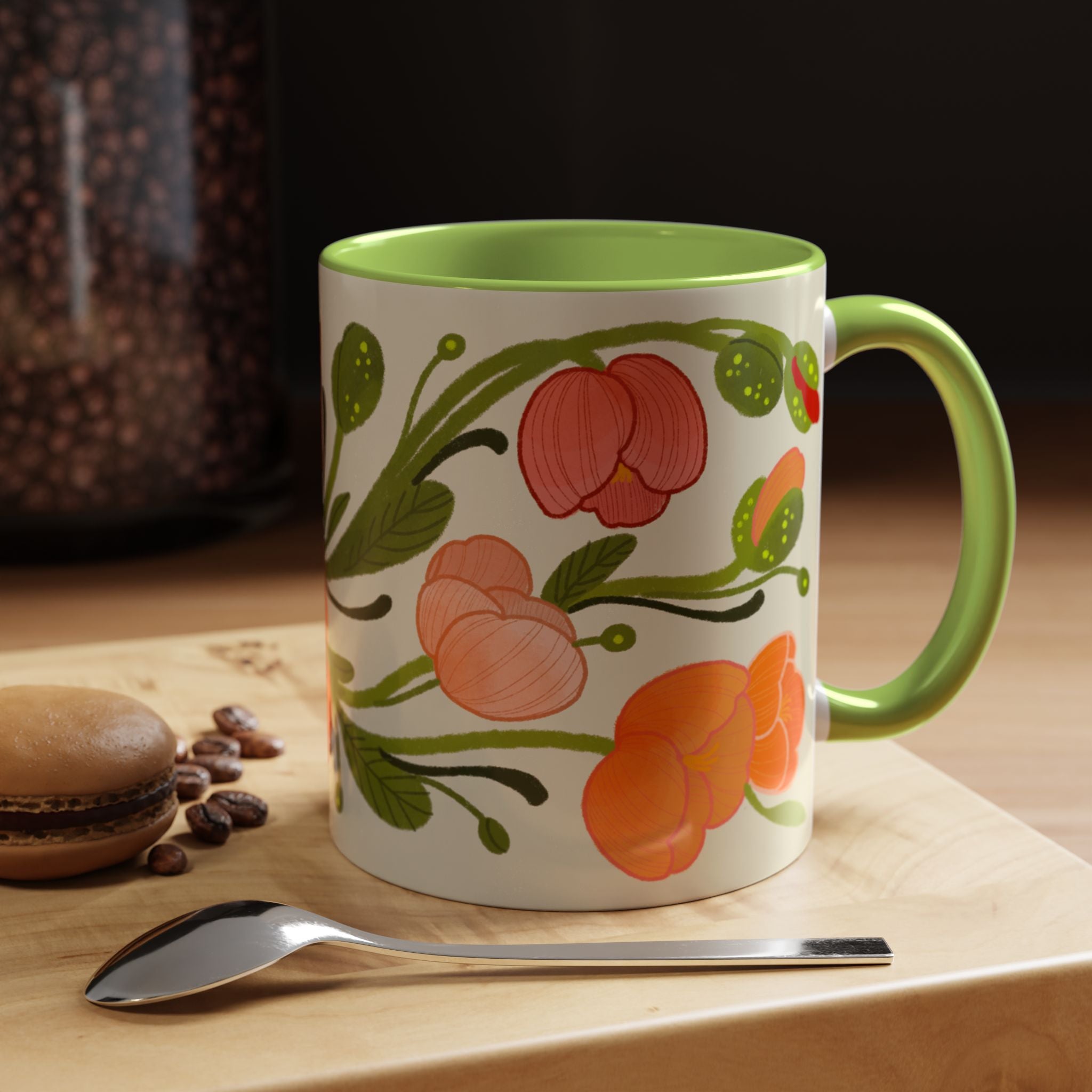 Floral Accent Coffee Mug — Coral Poppy Bouquet Design (11/15 oz)
