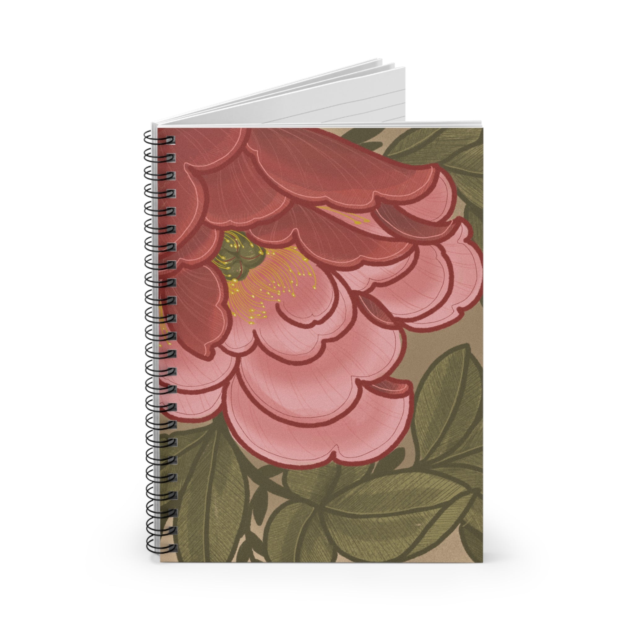 Floral Peony Spiral Notebook — Pink Garden Ruled Journal