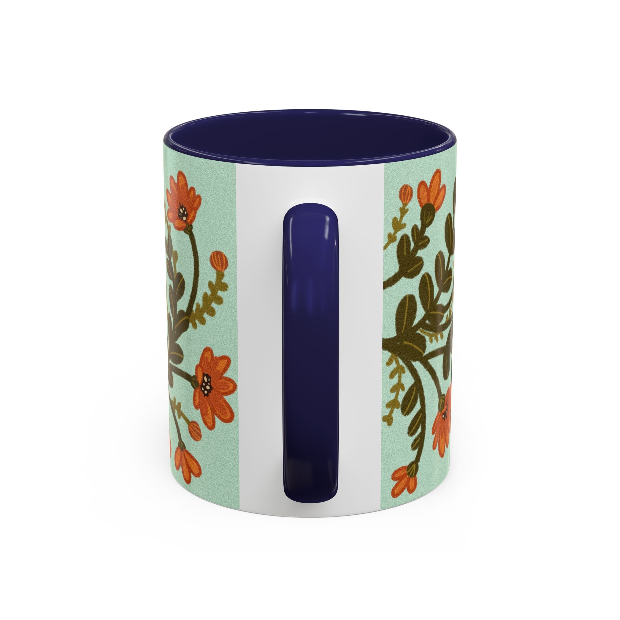 Floral Vine Accent Coffee Mug – Orange Wildflowers on Mint (11/15oz)