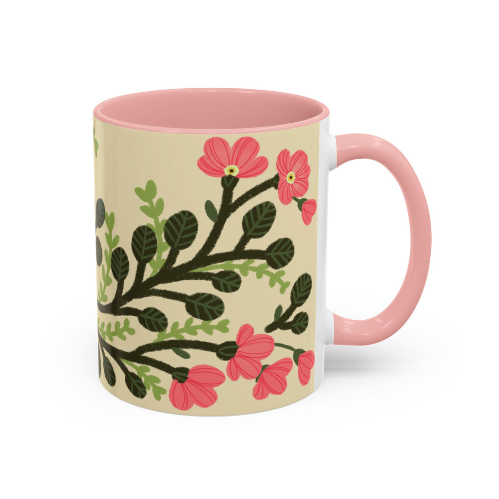 Floral Accent Coffee Mug - Pink Blossom Botanical Design (11/15oz)