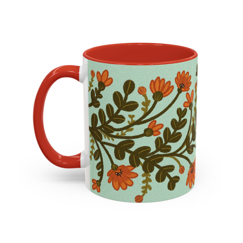 Floral Vine Accent Coffee Mug – Orange Wildflowers on Mint (11/15oz)